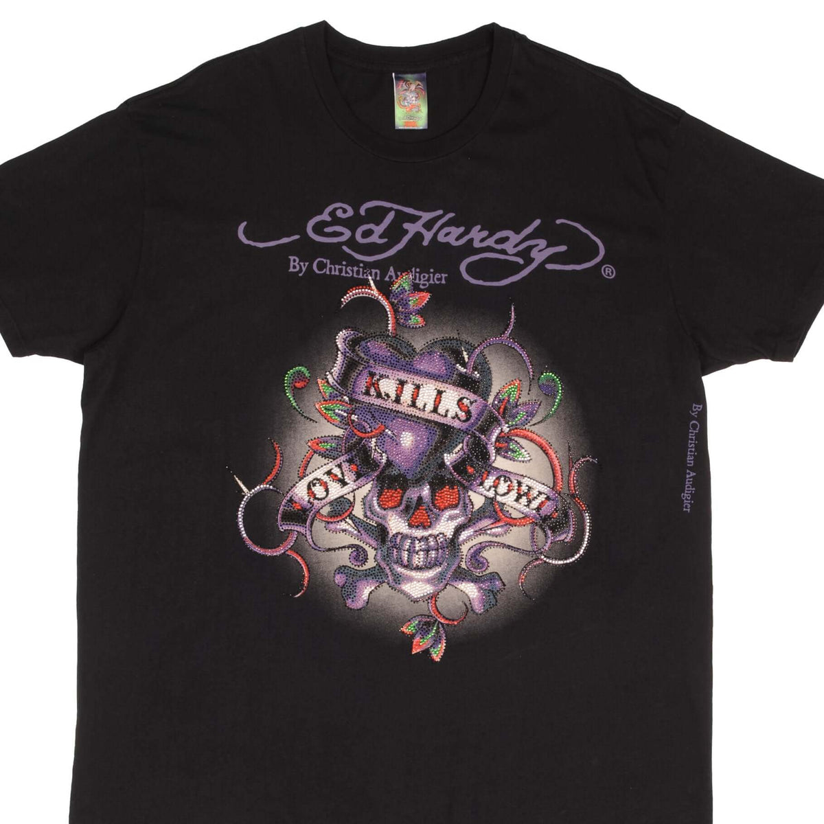 VINTAGE ED HARDY RHINESTONE SKULL TEE SHIRT 2000S SIZE 2XL 