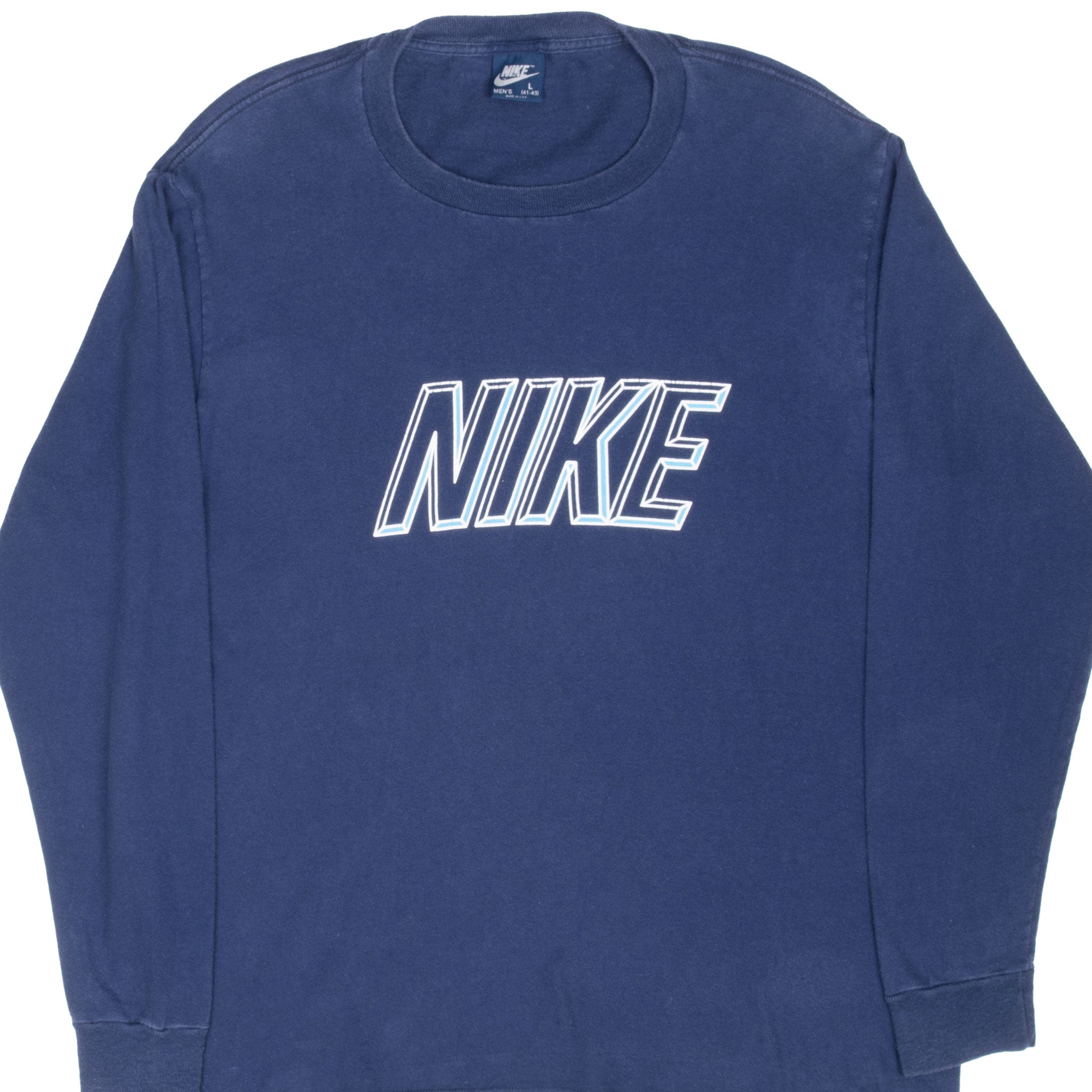 Vintage Nike Spellout Blue Long Sleeve Tee Shirt 1980S Size Large Made In Usa With Single Stitch Sleeves
Blue Label