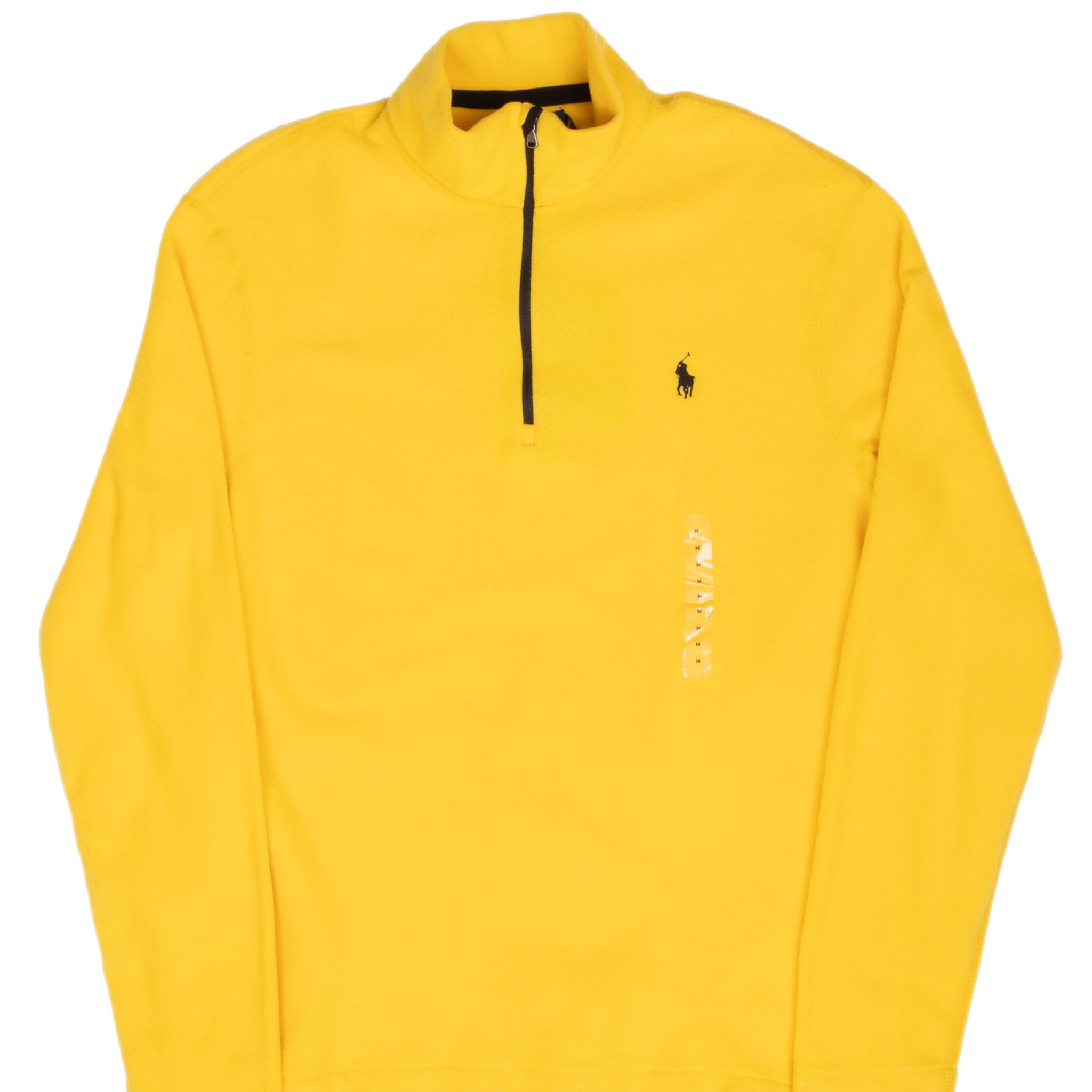 Front of yellow Polo Ralph Lauren quarter-zip fleece jacket with black pony embroidery