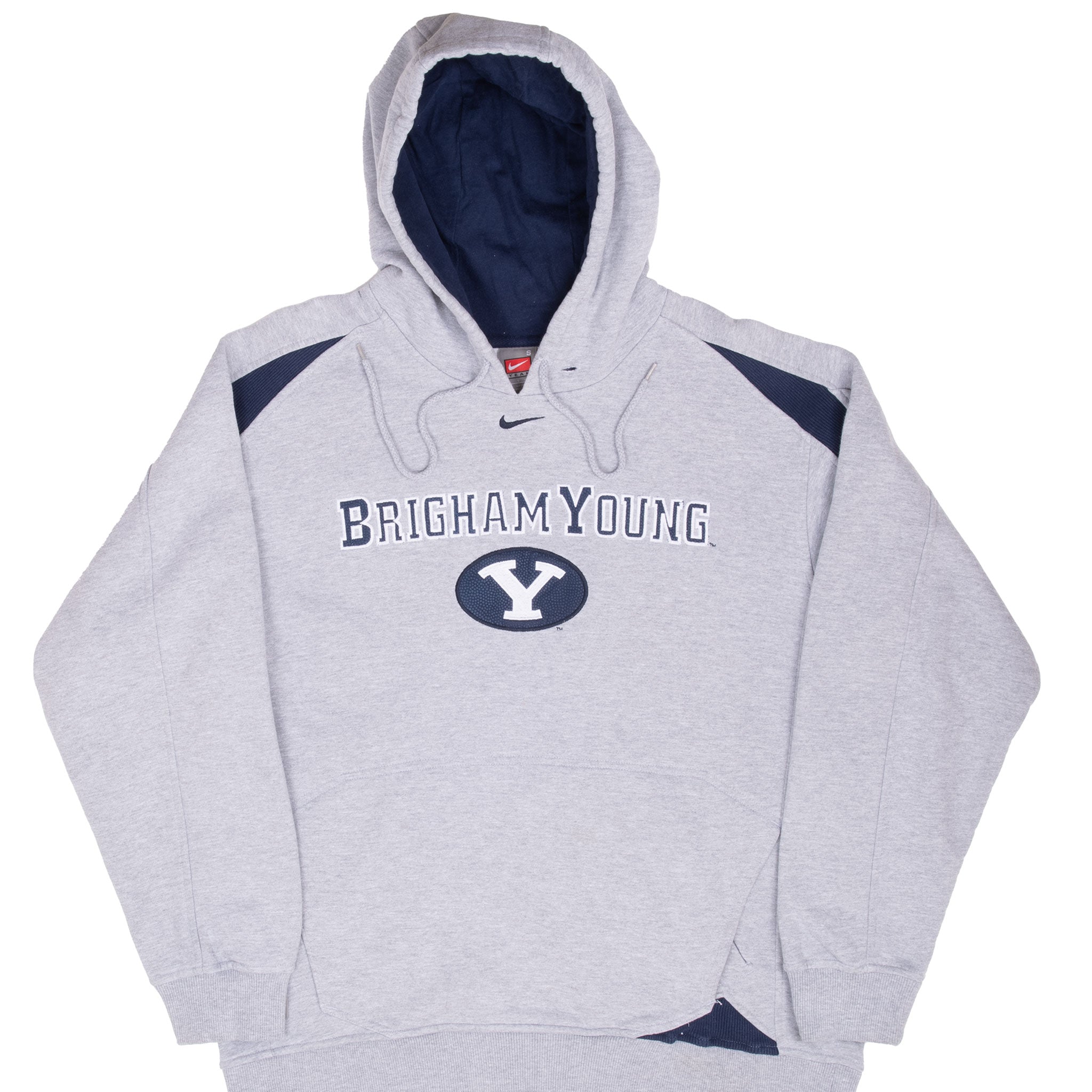 Vintage Nike Ncaa Byu Brigham Young Grey Hoodie Sweatshirt 2000S Size Small