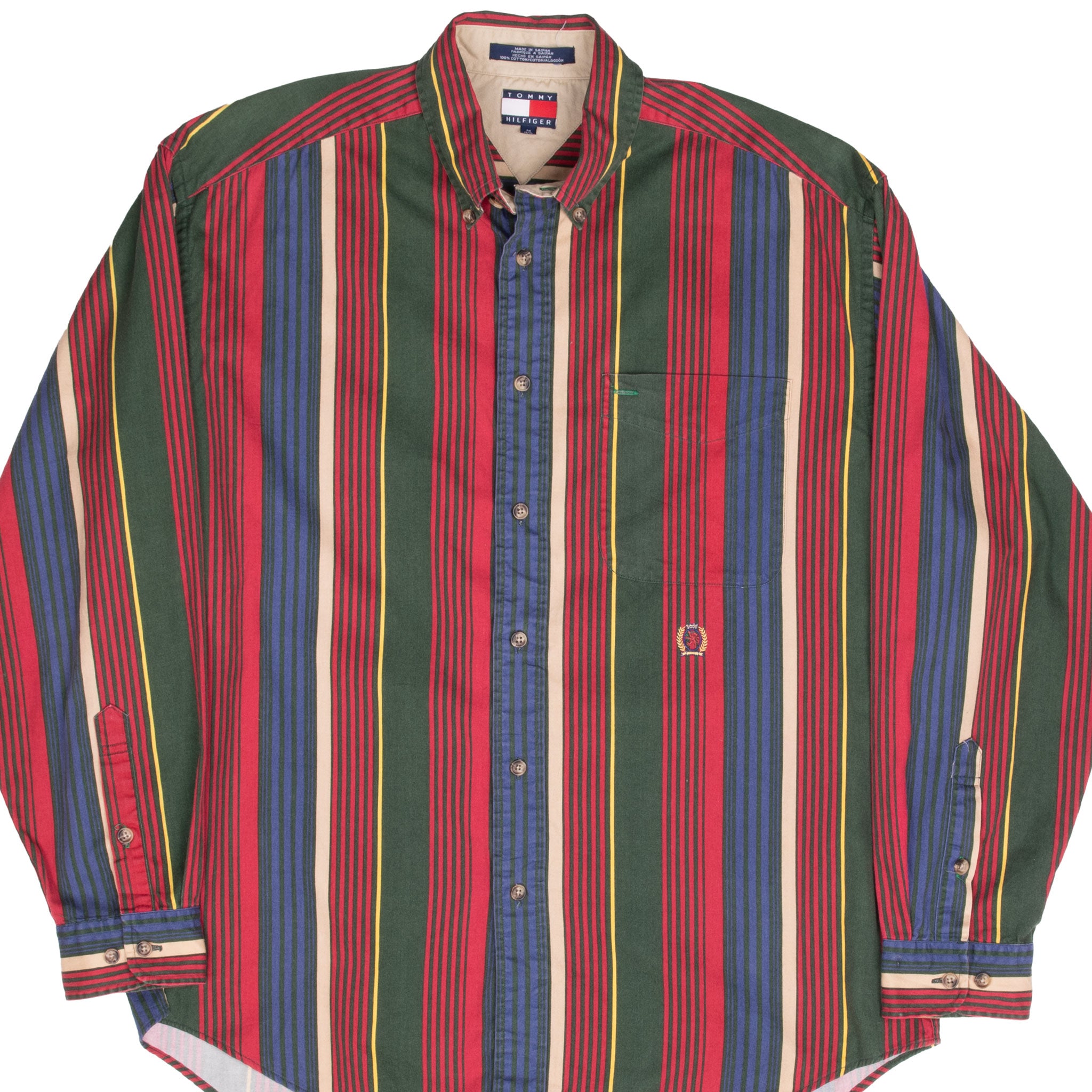 Vintage Tommy Hilfiger Stripe Multicolor Shirt 1990S Size Medium