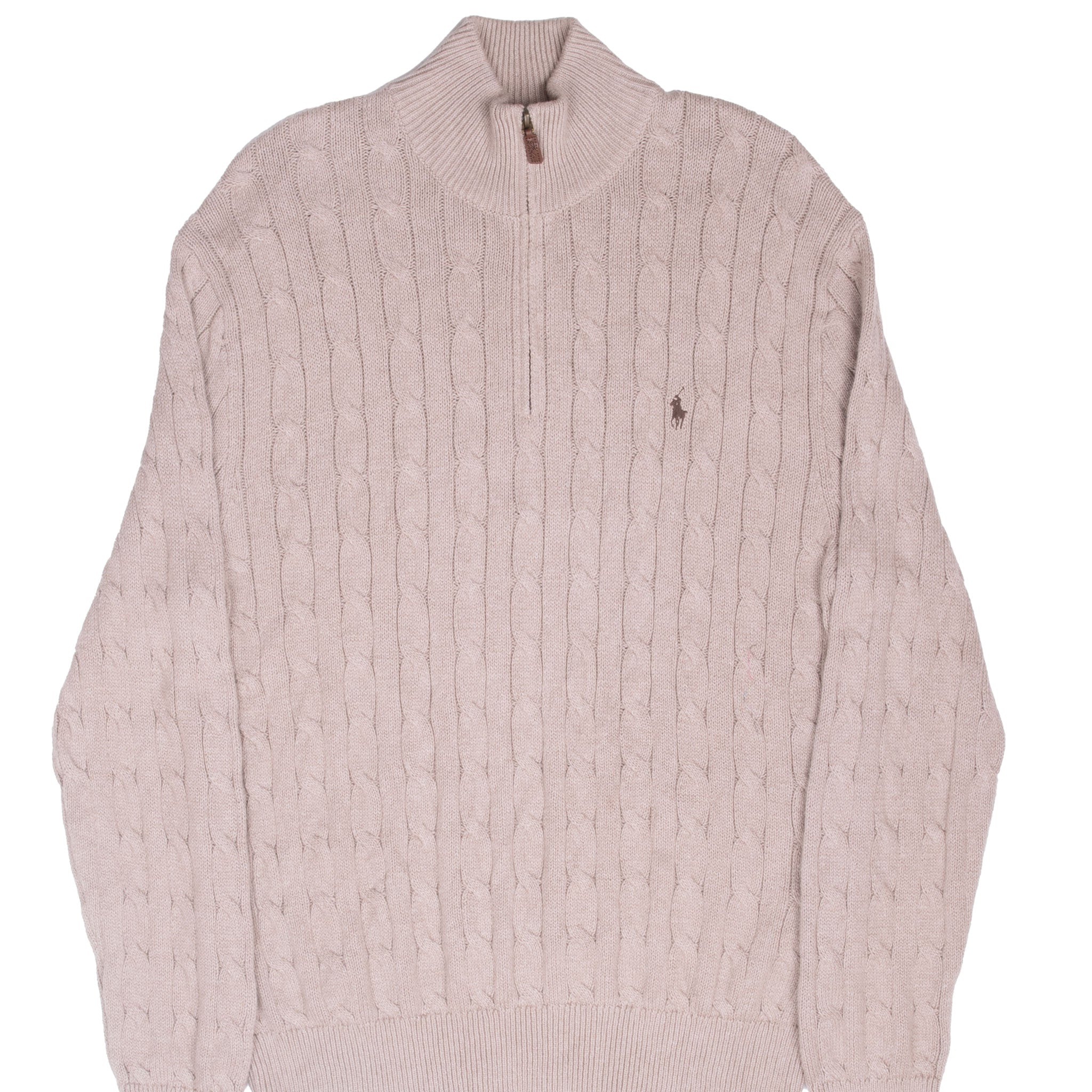 Vintage Polo Ralph Lauren Beige Knit Quarter 1/4 Zip Sweater Size XL