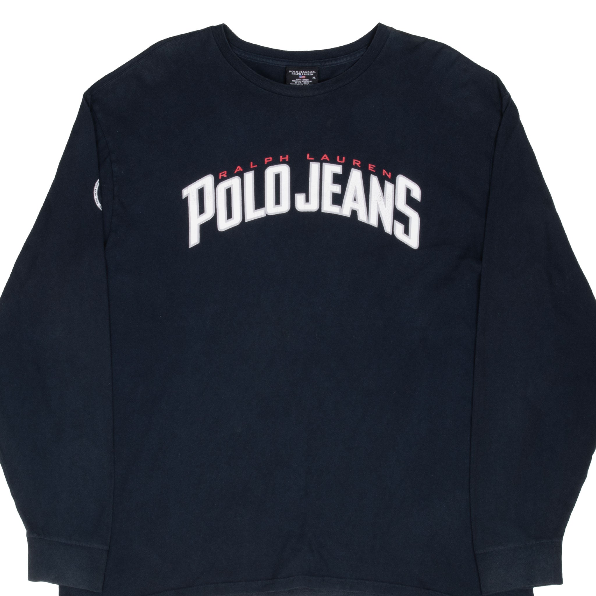 Vintage Ralph Lauren Polo Jeans Navy Blue Long Sleeve Tee Shirt 1990S Size XL Made In Usa