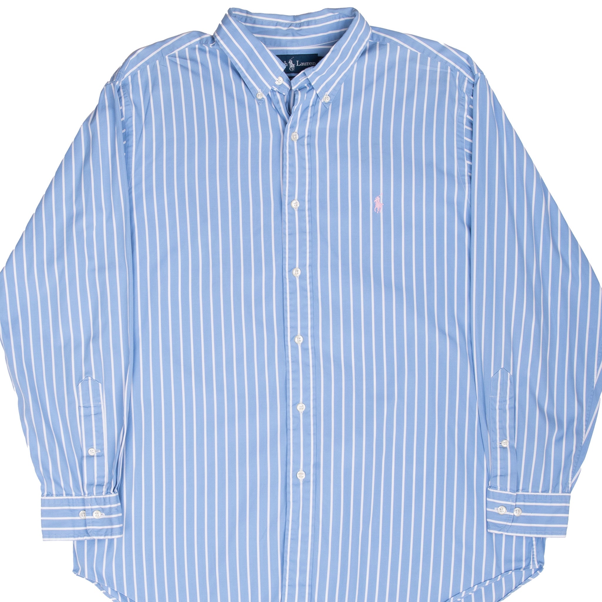 Vintage Ralph Lauren Blue Striped Shirt 1990S Size Large 16 1/2 X 32- 33