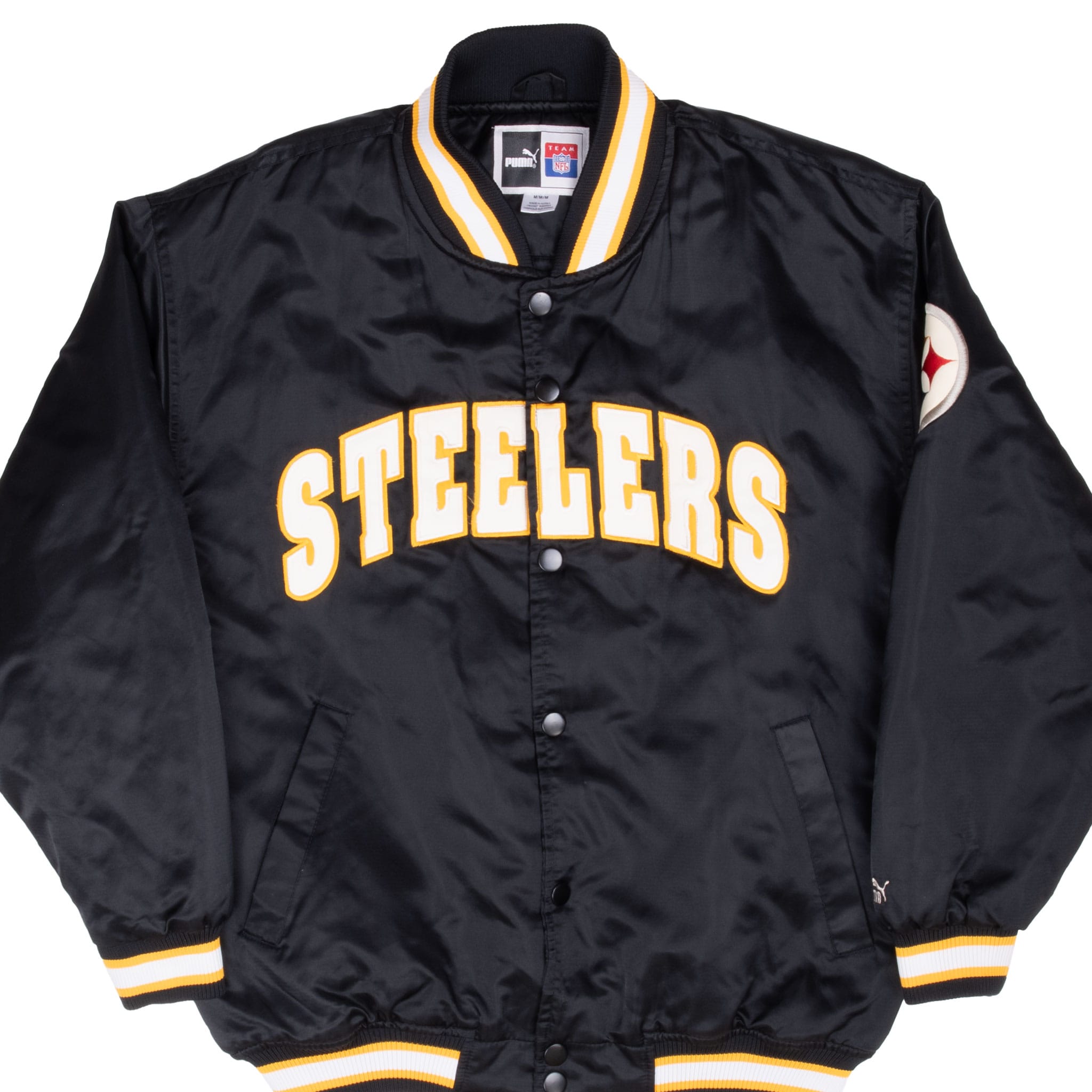 Vintage Nfl Pittsburg Steelers Puma Satin Bomber Jacket 1990S Size Medium