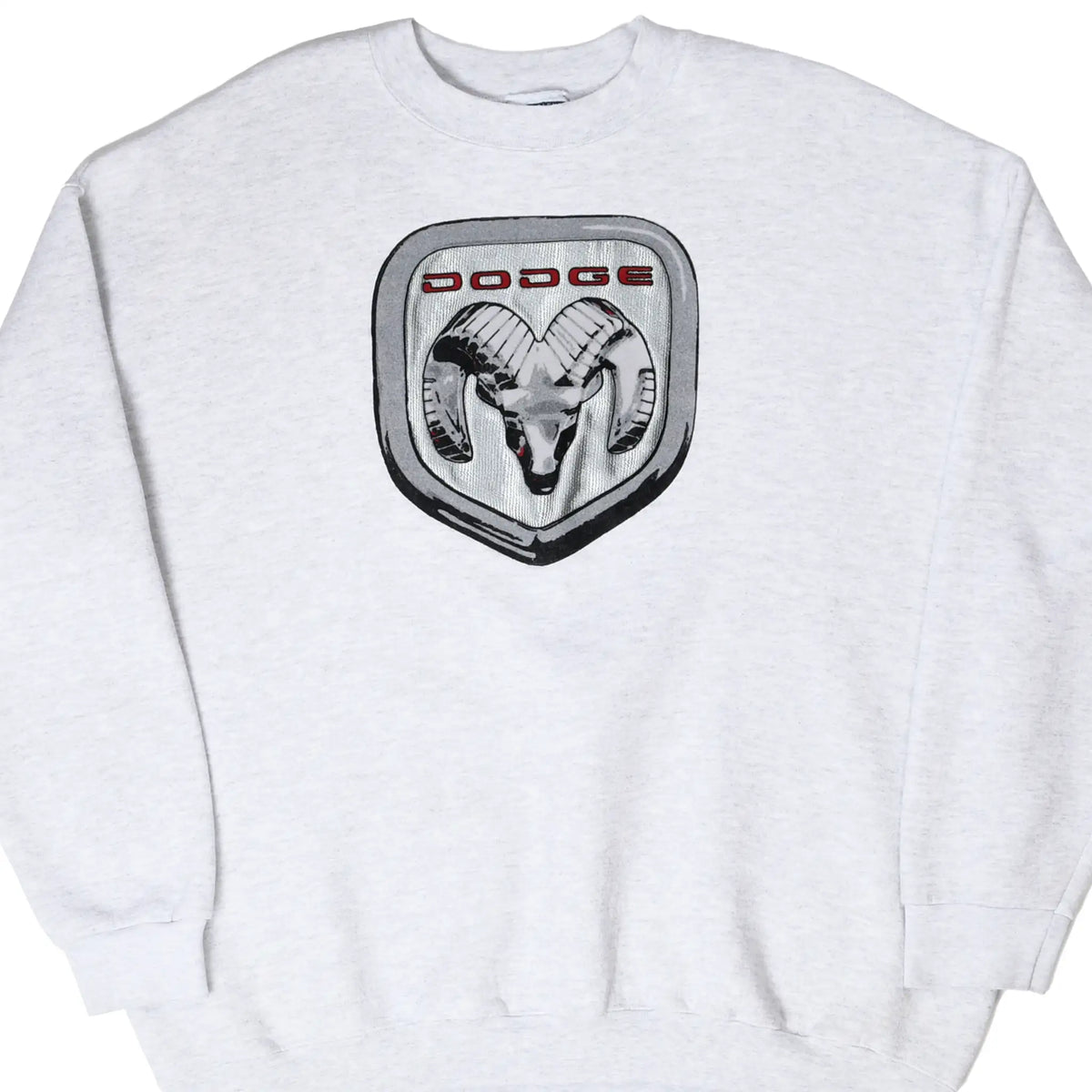 Front of light gray Dodge sweatshirt with ram logo patch