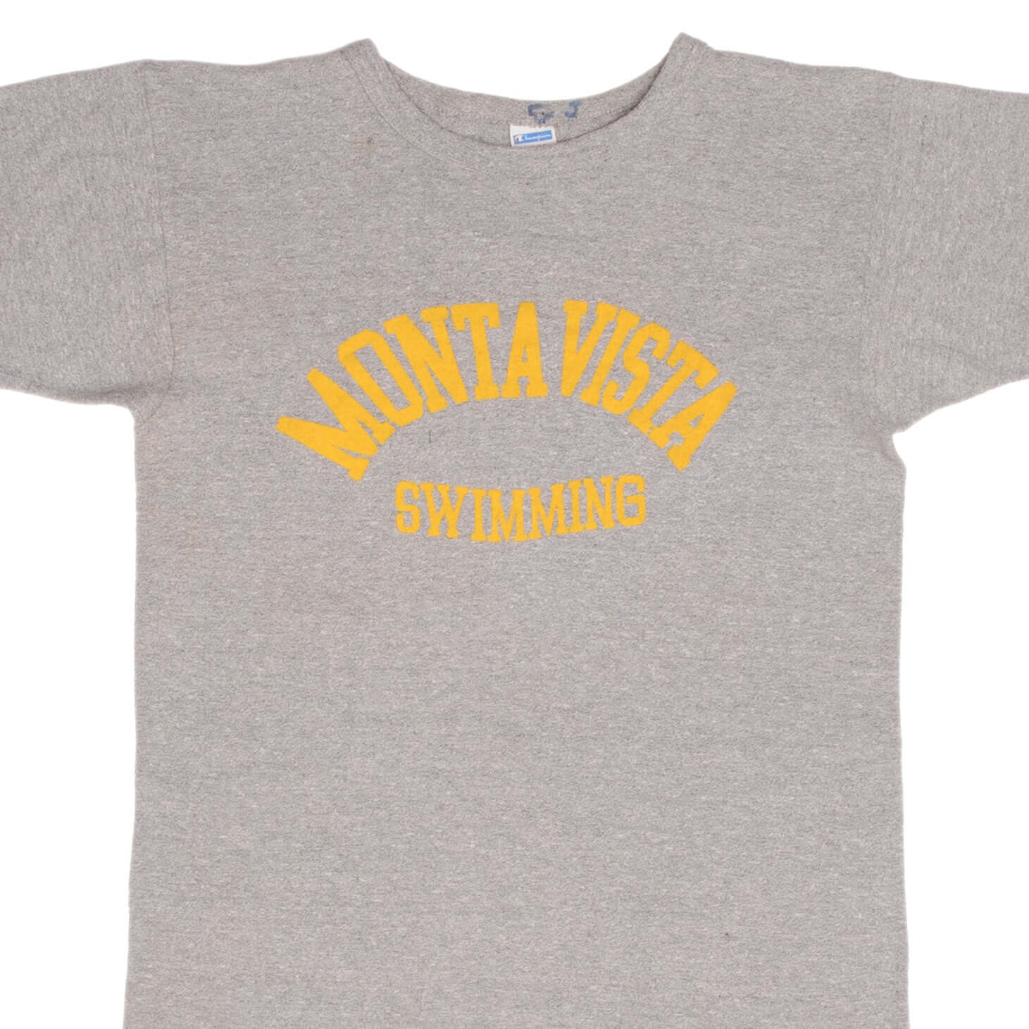 Vintage Montavista Swimming Champion Grey Tee Shirt 1970S Size Medium Made In Usa With Single Stitch Sleeves