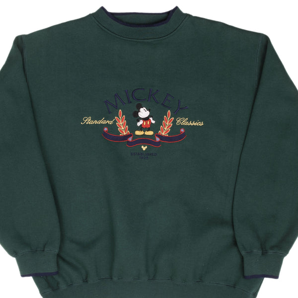 Vintage Disney Mickey Mouse Embroidered 1990S Pine Green Sweatshirt Size XL