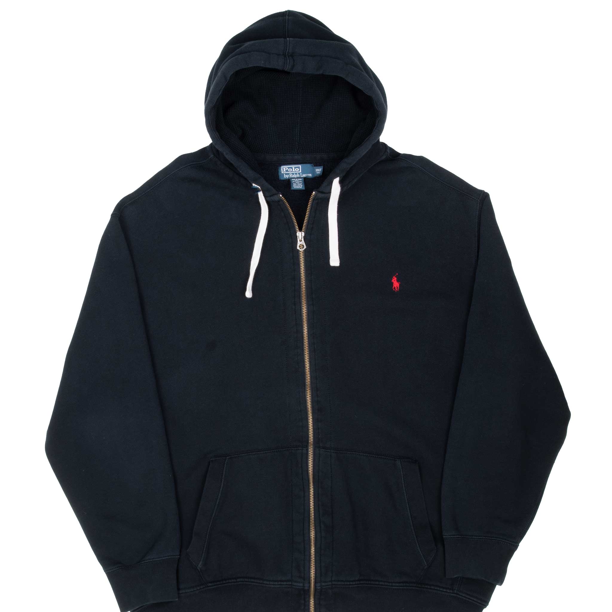 Vintage Ralph Lauren Full Zip Classic Black Hoodie Sweatshirt 1990S Size 3XL Tall