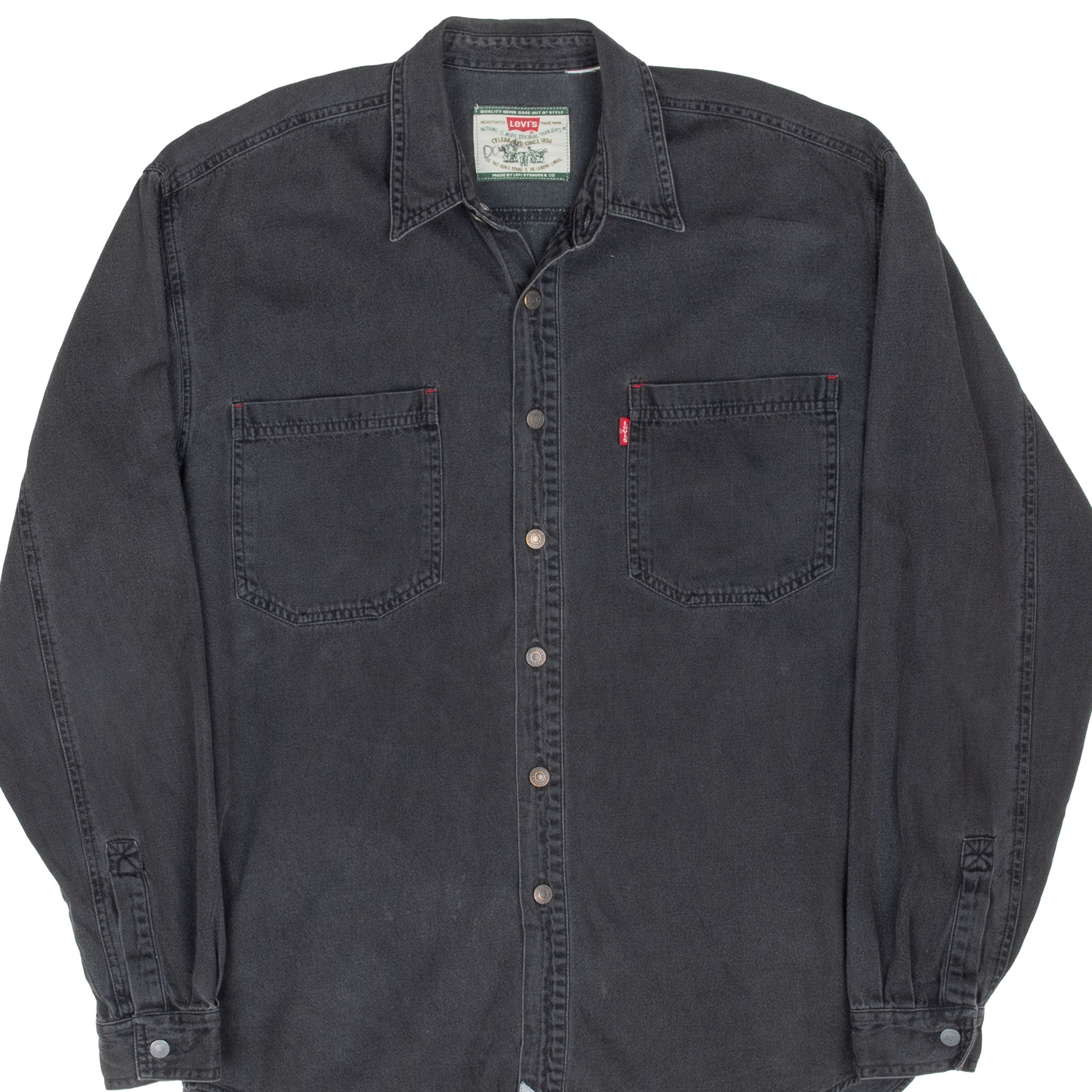 Vintage Levis Red Tab Denim Black Pocket Shirt 1990S Size Medium