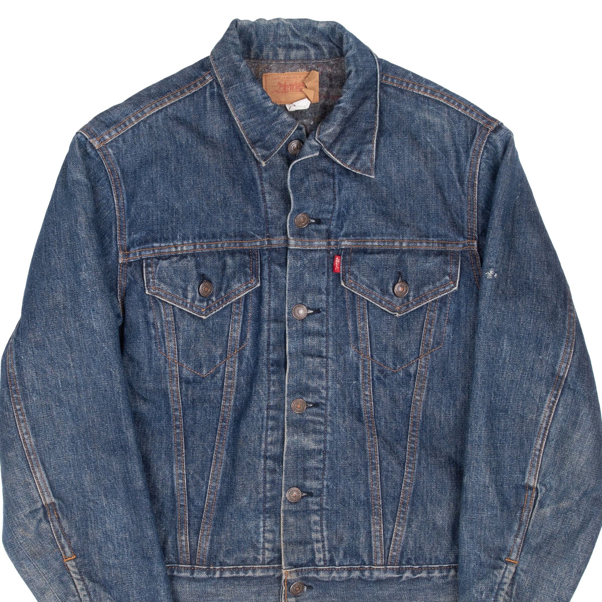 VINTAGE LEVIS INDIGO BLUE 2 POCKETS BLANKET LINED JACKET SIZE 40 1980S MADE IN USA