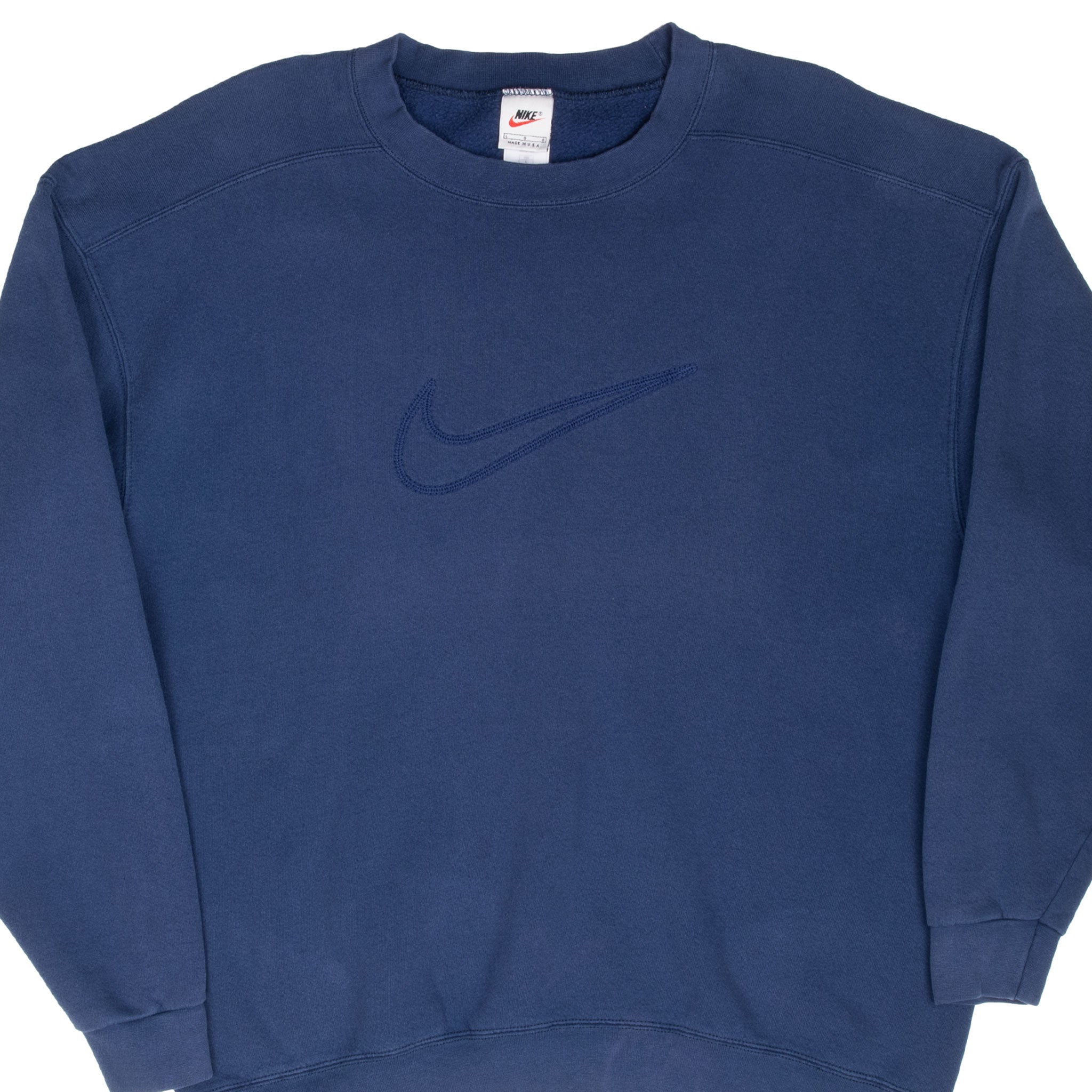 Vintage Nike Big Swoosh Navy Blue Sweatshirt 1990S Size Large Made In Usa