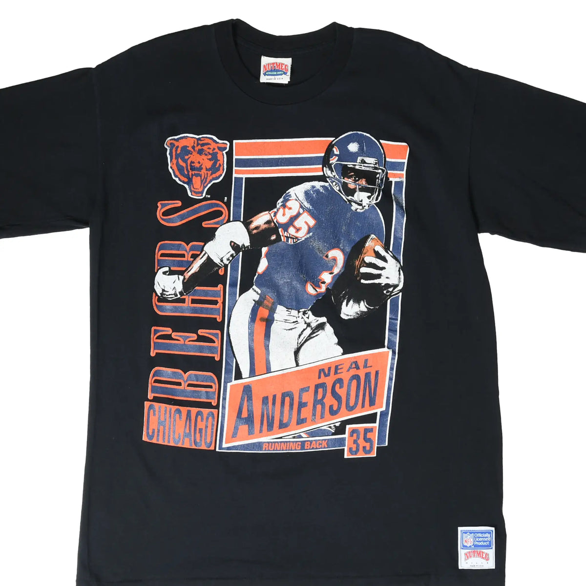 Front of black Chicago Bears T-shirt with Neal Anderson number 35 running back graphic