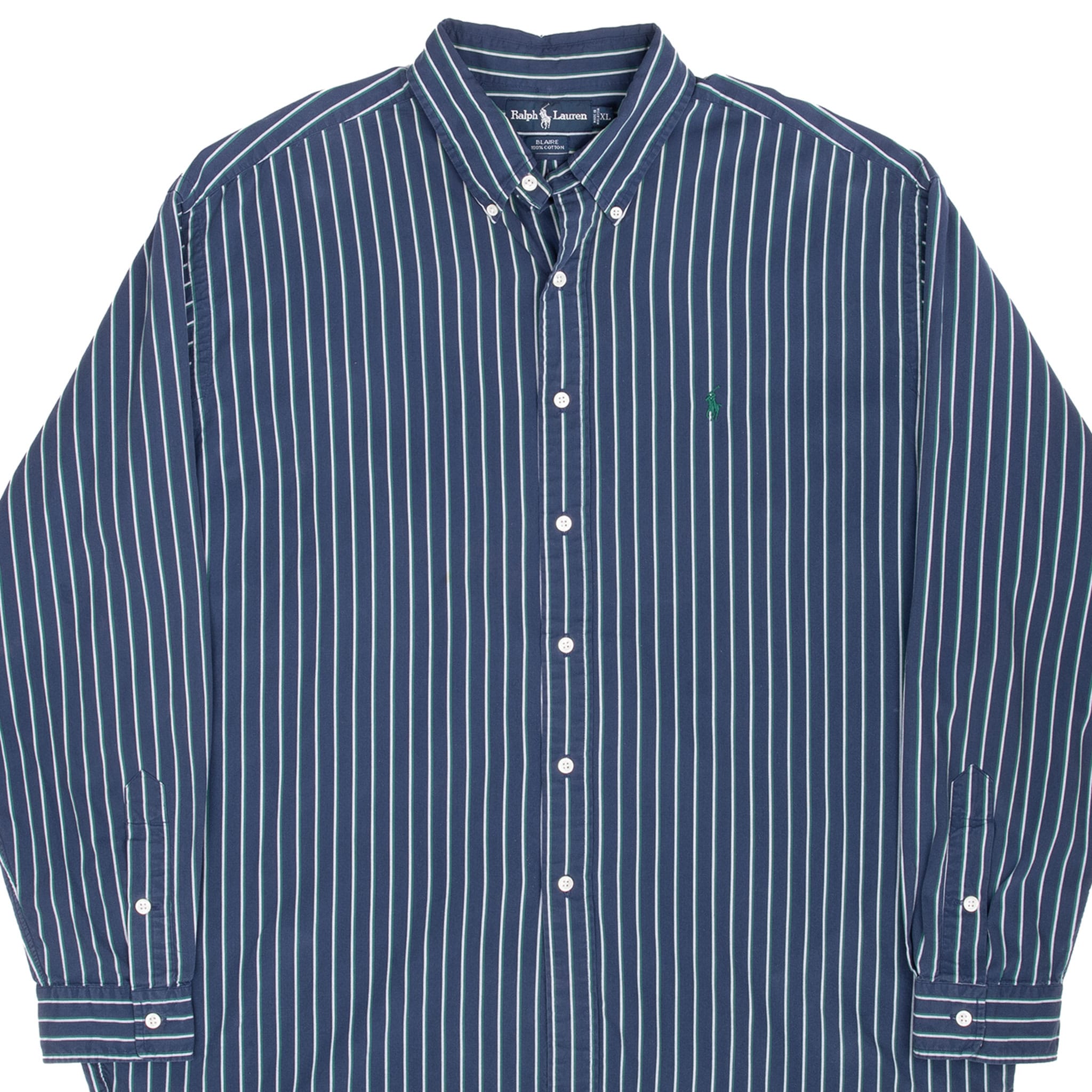 Front of Polo Ralph Lauren blue striped long-sleeve button-down shirt