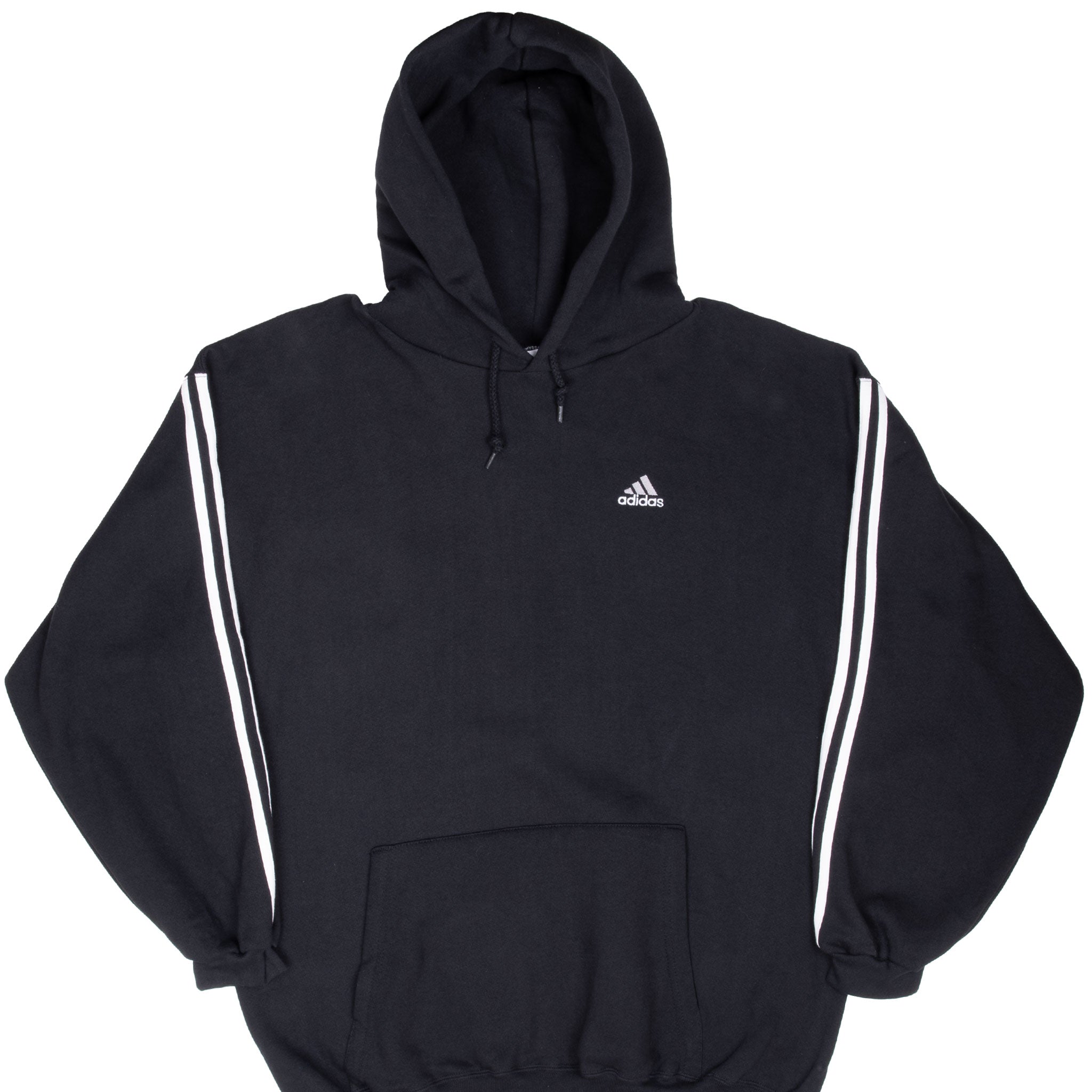 Vintage Adidas 3 Stripes Black Hoodie Sweatshirt 1990S Size Xl Made In Usa