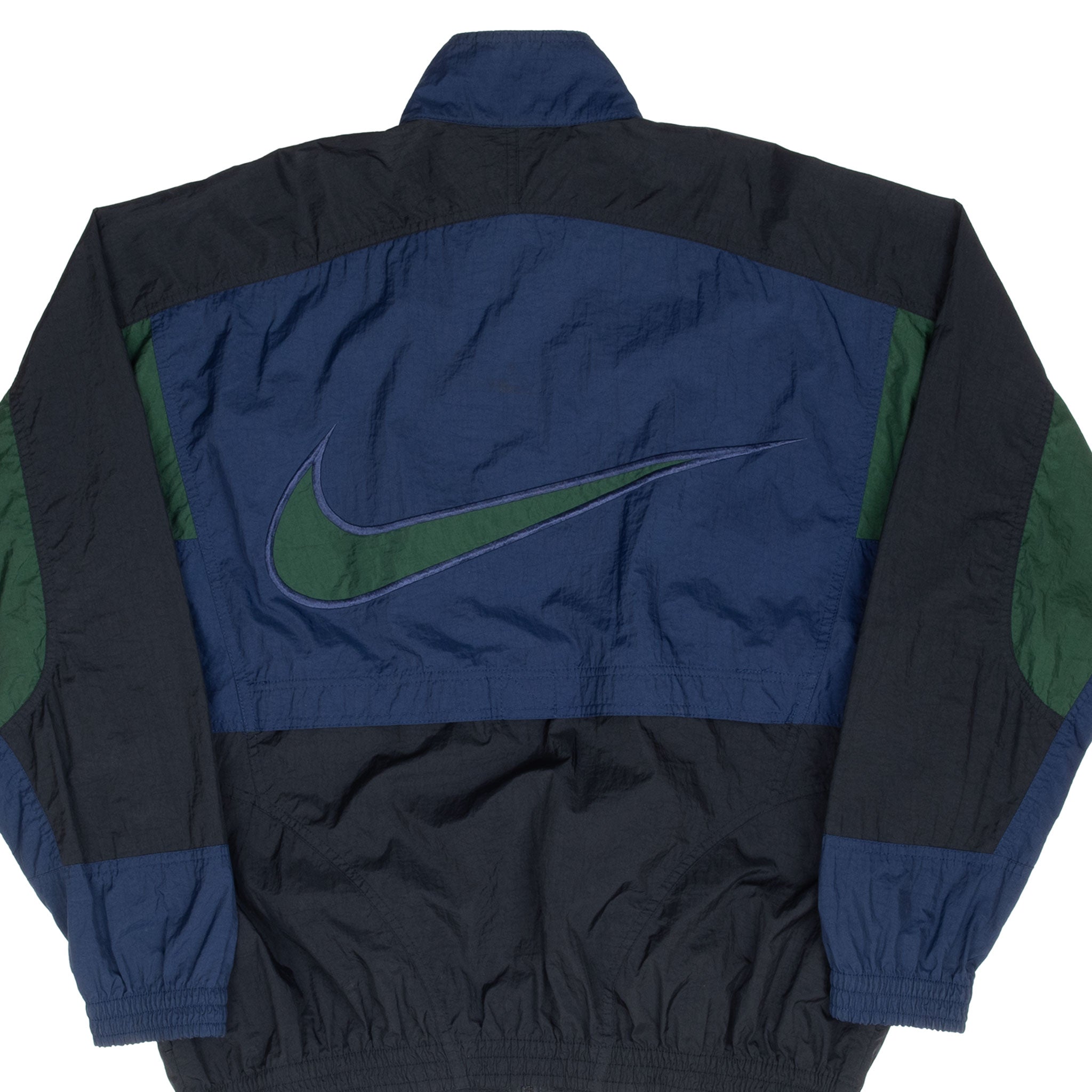 Vintage Nike Blue Black Green Big Swoosh Windbreaker Jacket 1990S Size Medium