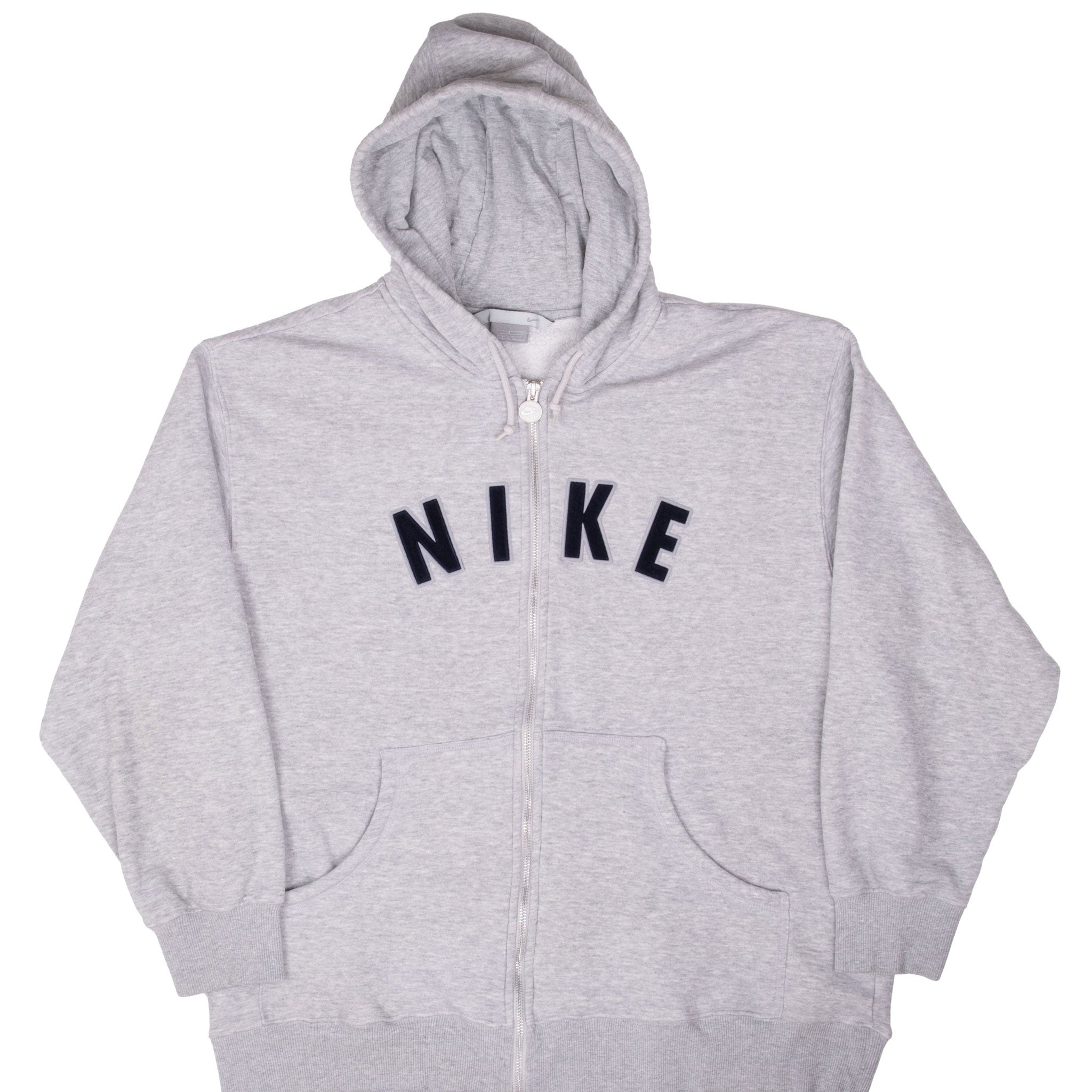 Vintage Nike Spellout Grey Full Zip Hoodie Sweatshirt 2000S Size Large
