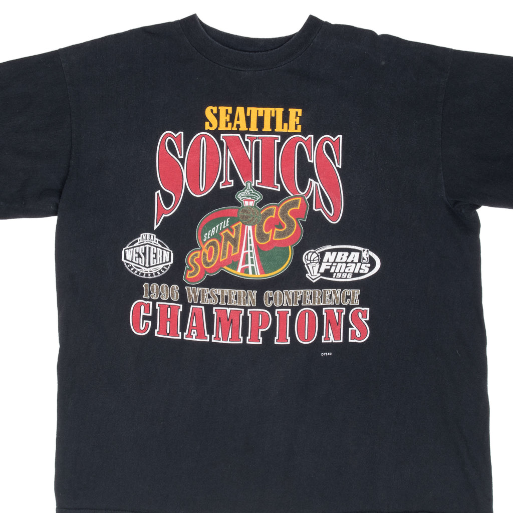 Vintage Nba Seattle Sonics Western Champions 1996 Tee Shirt Size XL With Single Stitch Sleeves