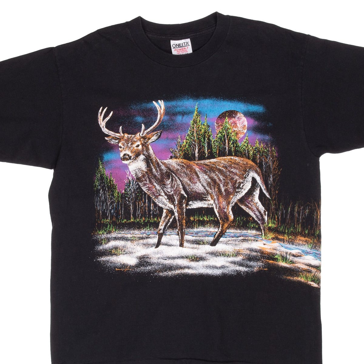 Vintage Dear Animal Print Tee Shirt 1990S Size Large Made In Usa With Single Stitch Sleeves