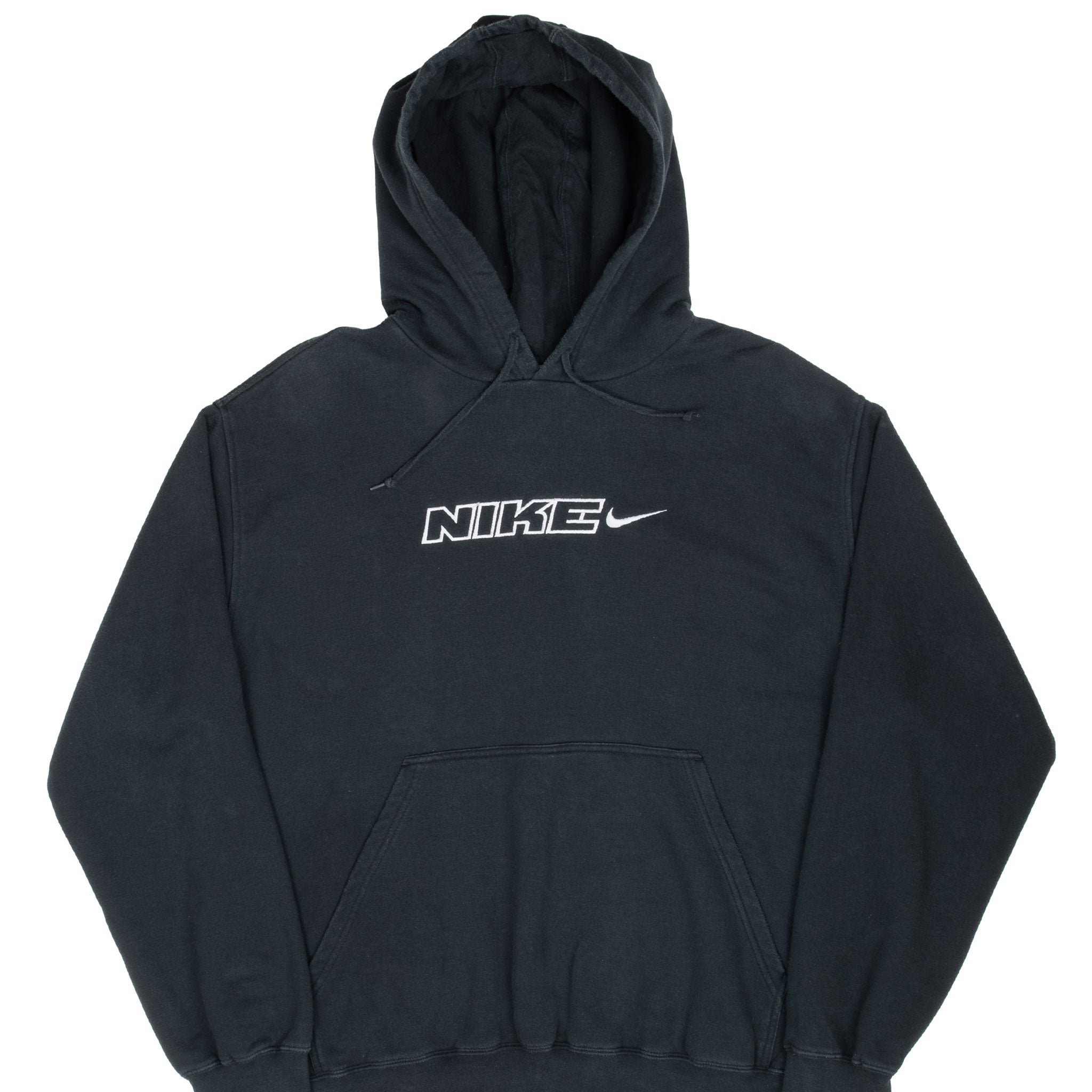 Vintage Nike Spellout Swoosh Black Hoodie Sweatshirt 2000S Size XL