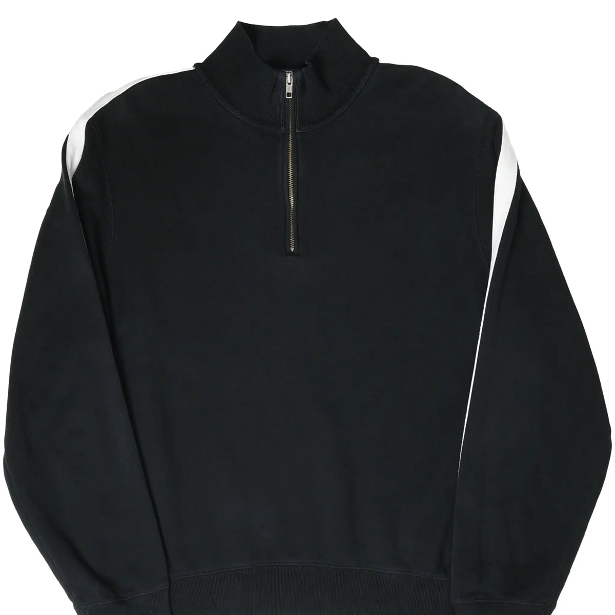 Front of black Polo Ralph Lauren quarter-zip sweatshirt with white shoulder panels