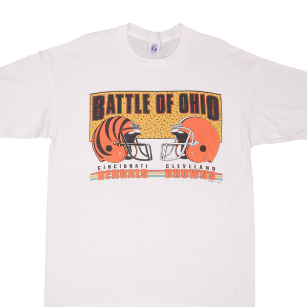 Vintage NFL Battle Of Ohio Cincinnati Bengals Vs Cleveland Browns Tee Shirt 1990S Size XL Made In Usa