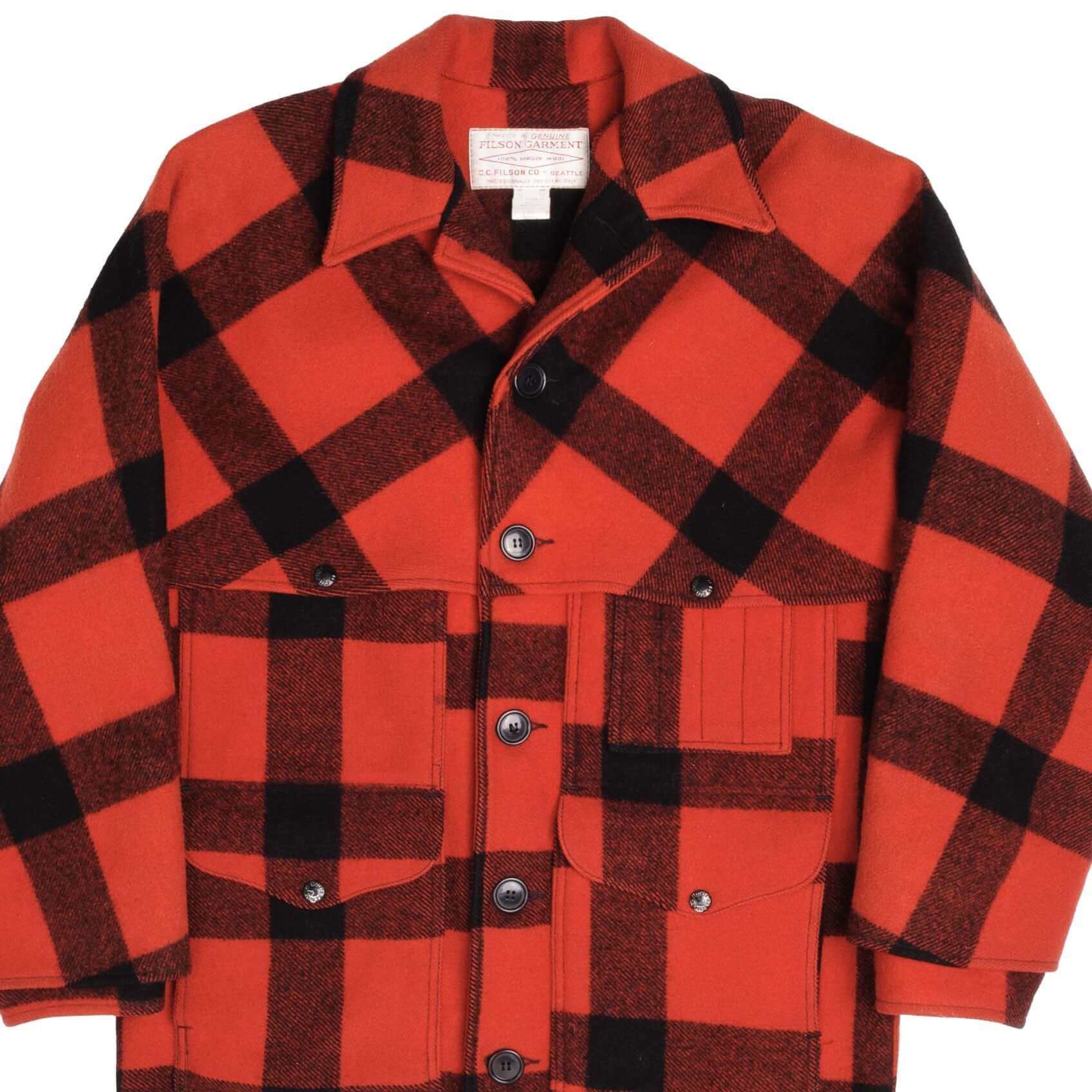 Vintage Original CC Filson Co Seattle Wool Flannel Jacket Size 40 Made In USAVintage Original CC Filson Co Seattle Wool Double Mackinaw Cruiser Red And Black Plaid Size 40 Made In USA