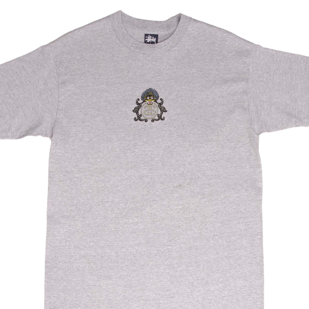 Vintage Stussy Dragon Grey Tee Shirt 1990S Size Large Made In Usa With Single Stitch Sleeves
