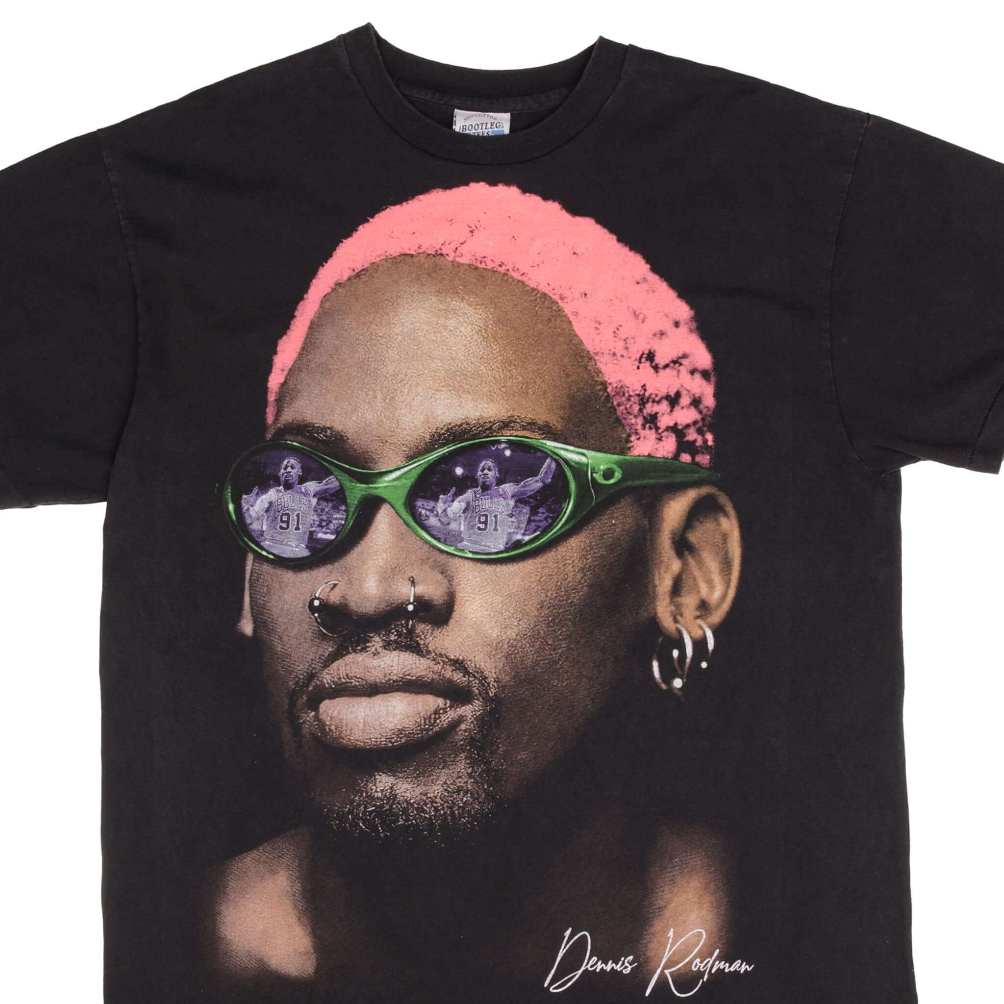 Bootleg Tee Shirt Nba Dennis Rodman Pink Green Hair Chicago Bulls Size Large Single Stitch