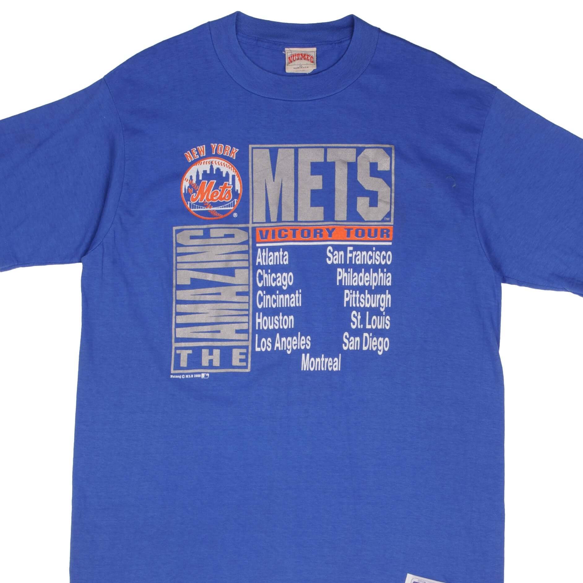 VINTAGE MLB NEW YORK METS TEE SHIRT VICTORY TOUR 1989 SIZE LARGE MADE IN USA