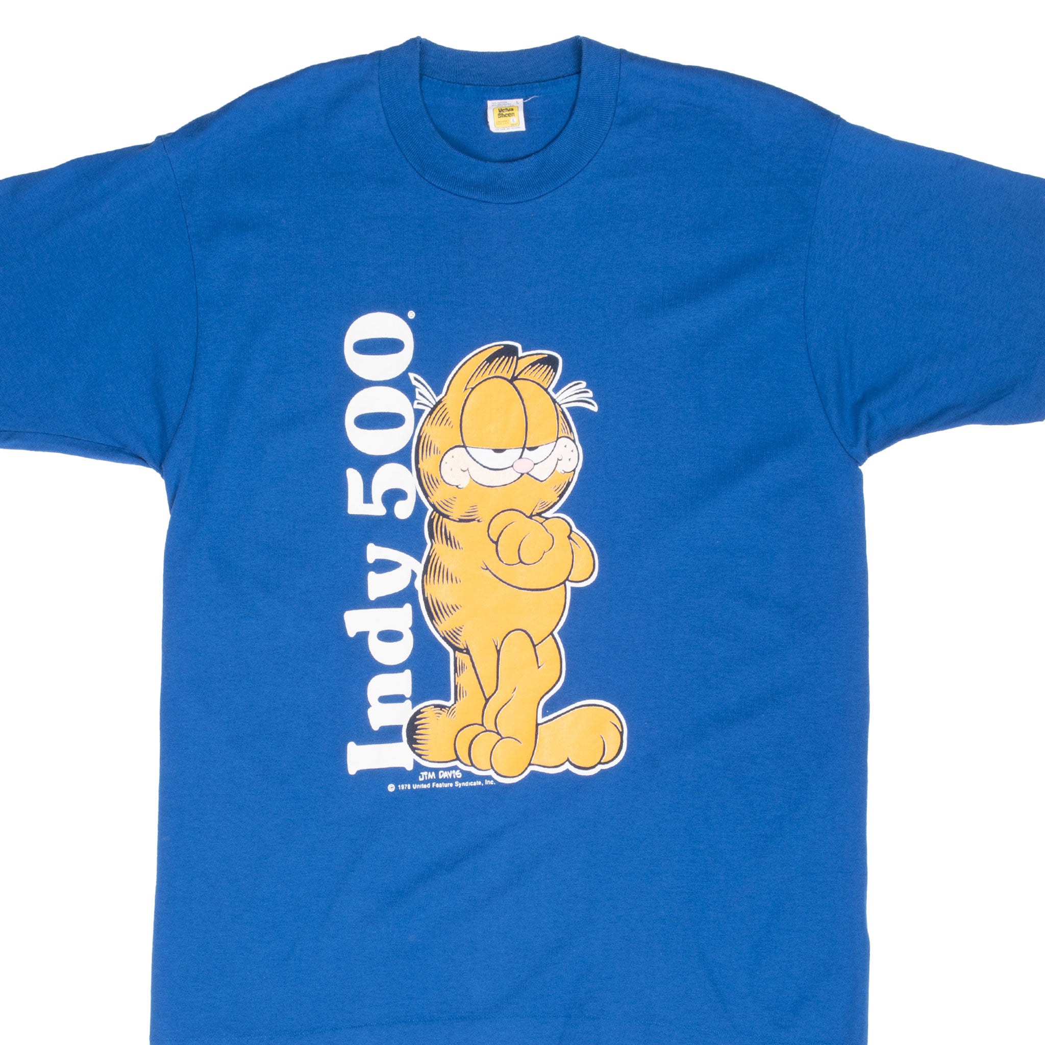 Vintage Garfield Indy 500 Indy Car Racing Tee Shirt Size Medium Made In Usa With Single Stitch Sleeves