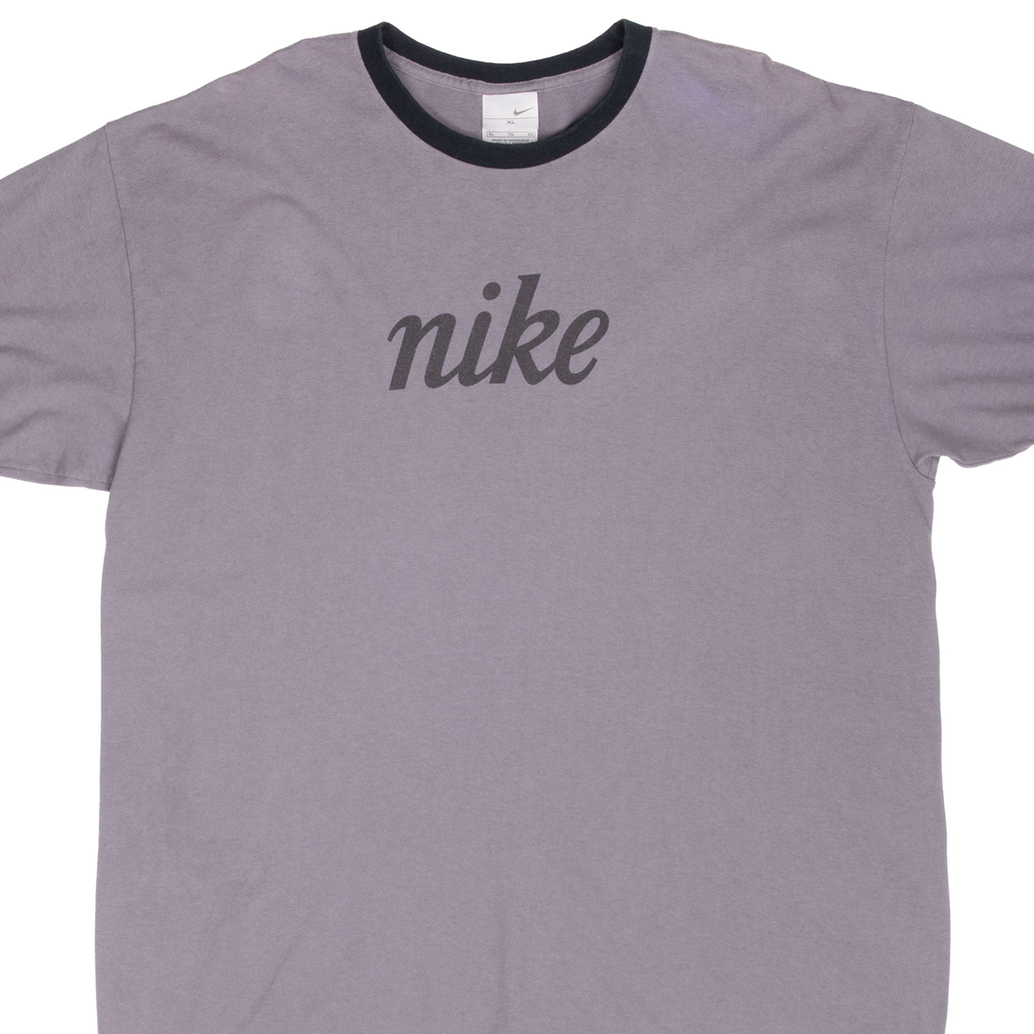 VINTAGE NIKE SPELLOUT GREY RINGER TEE SHIRT 2000S XL