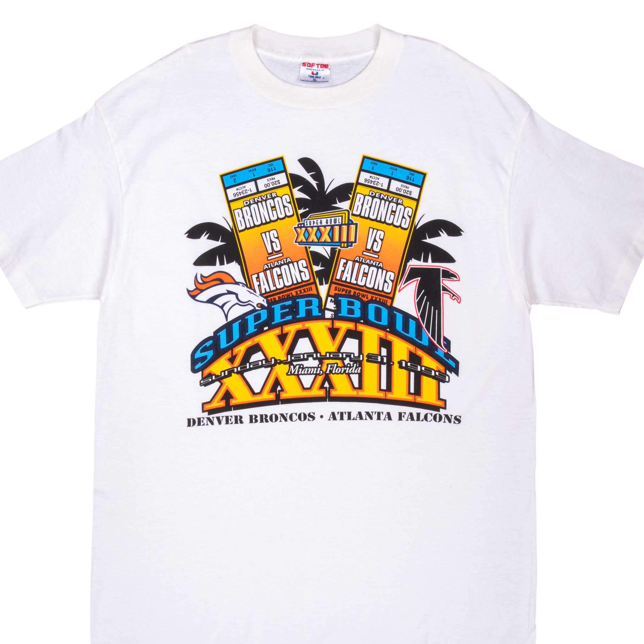 Vintage NFL Atlanta Falcons VS Denver Broncos Super Bowl XXXIII 1999 Tee Shirt Size Large Made in USA With Single Stitch Sleeves