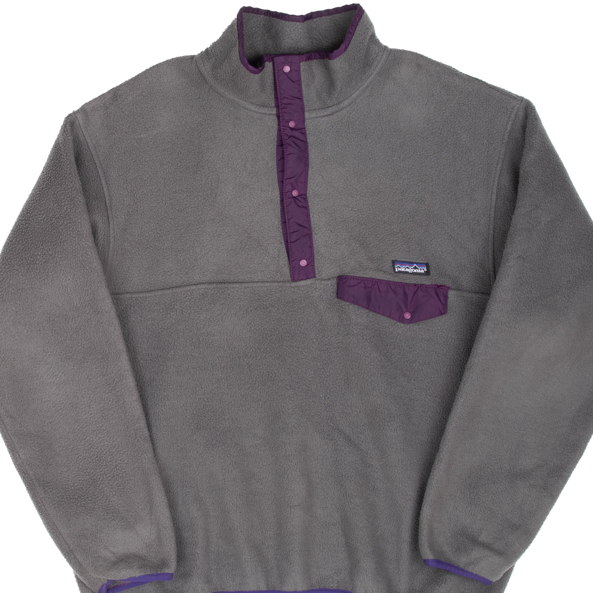 Vintage Patagonia Grey Purple Snap T Fleece Pullover Jacket 1990S Size XL Made In USA