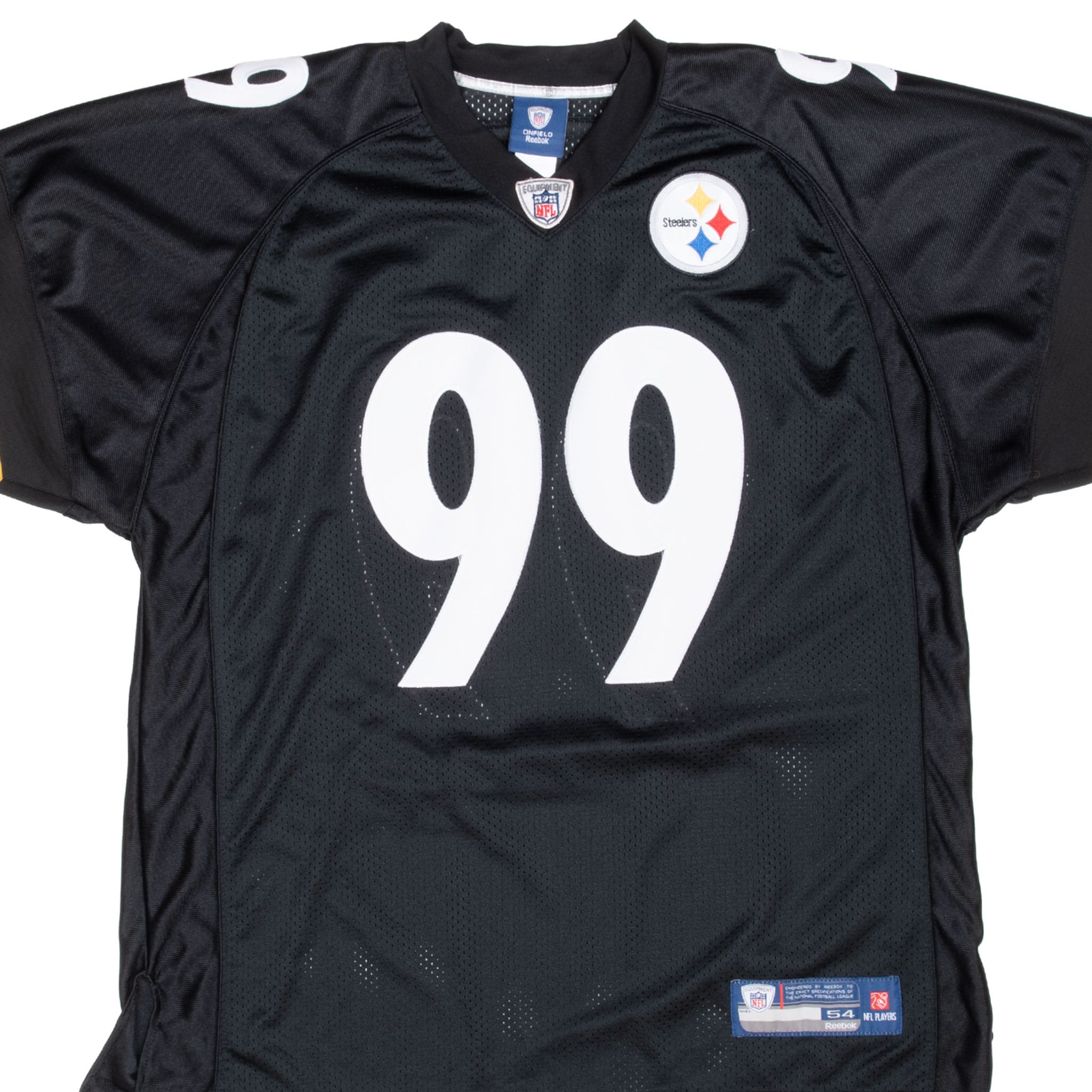 Front detail of black Pittsburgh Steelers Brett Keisel #99 Reebok jersey