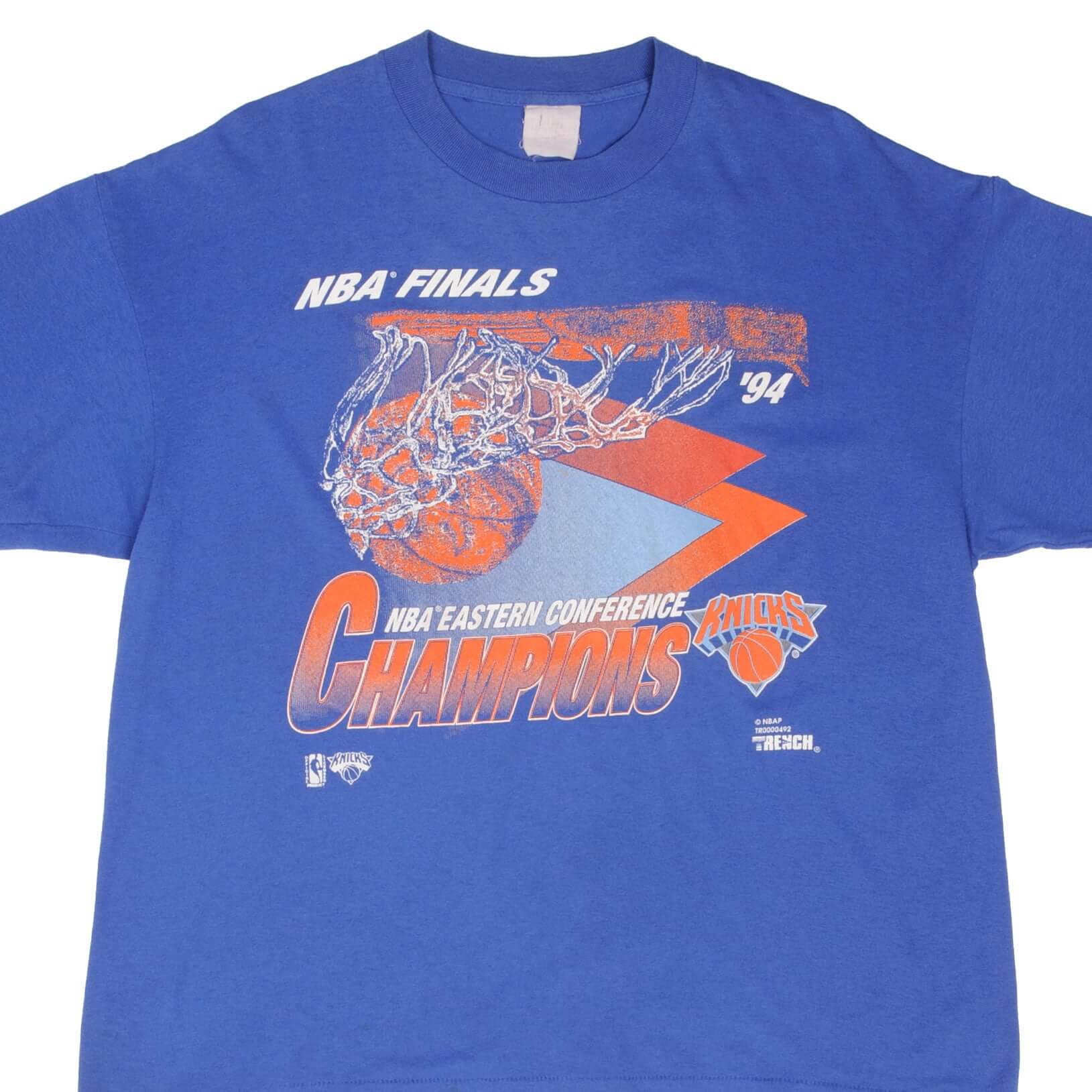 Vintage Blue NBA New York Eastern Conference Champions 1994 Tee Shirt Size XLarge With Single Stitch Sleeves. Made In USA.