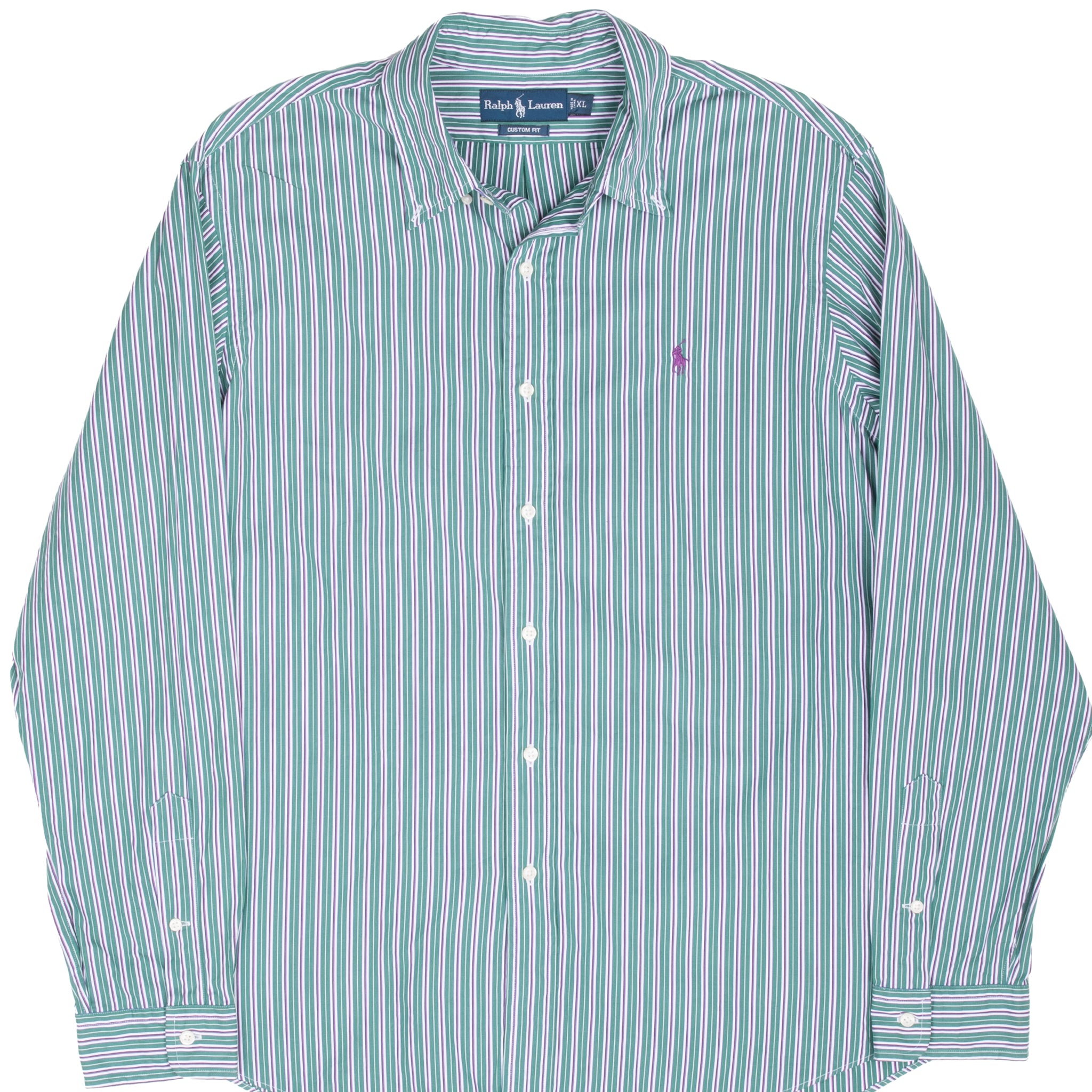Vintage Ralph Lauren Classic Green Purple Striped Shirt 1990S Size XL