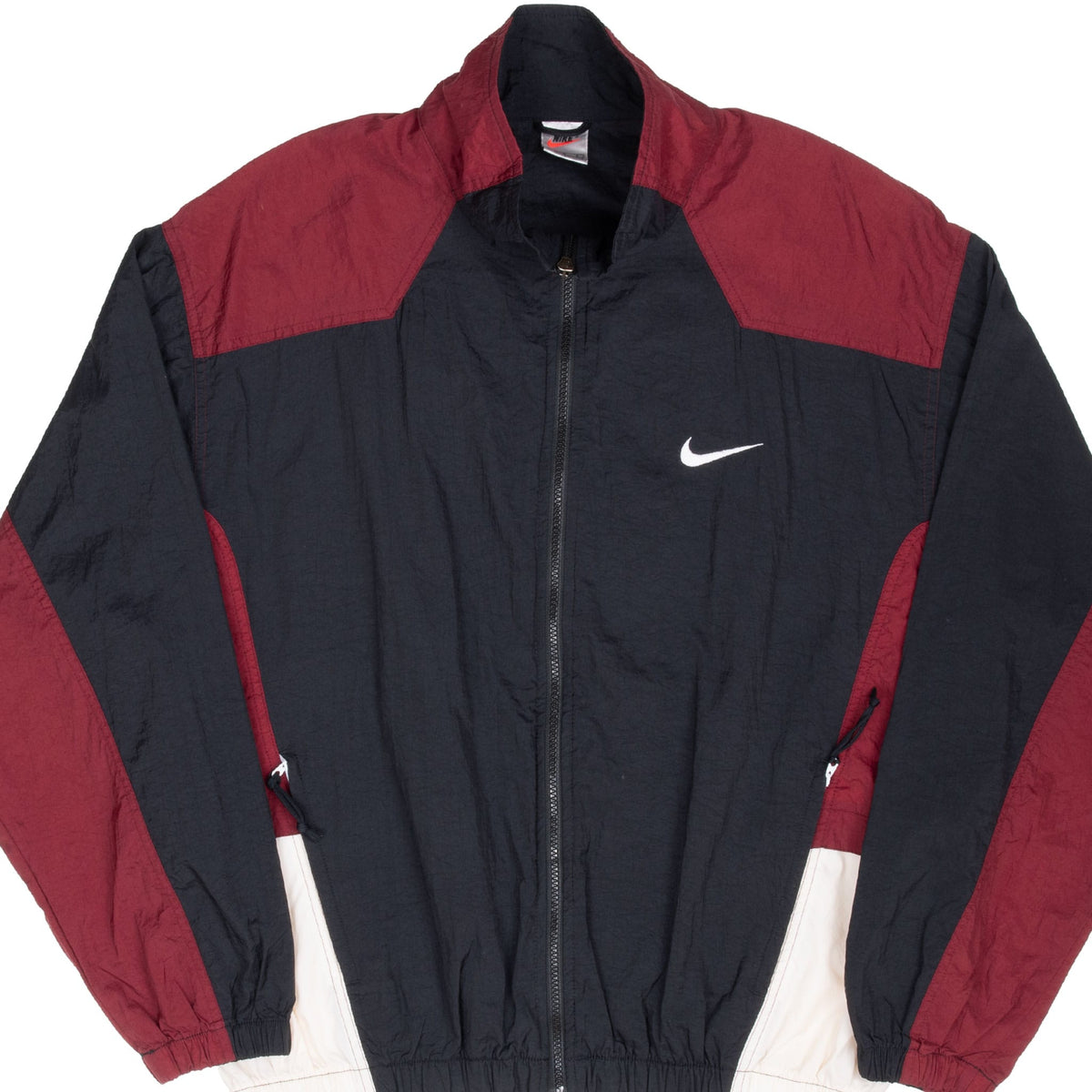 Vintage Nike Big Swoosh Black Burgundy Red Windbreaker Jacket 1990S Size Large