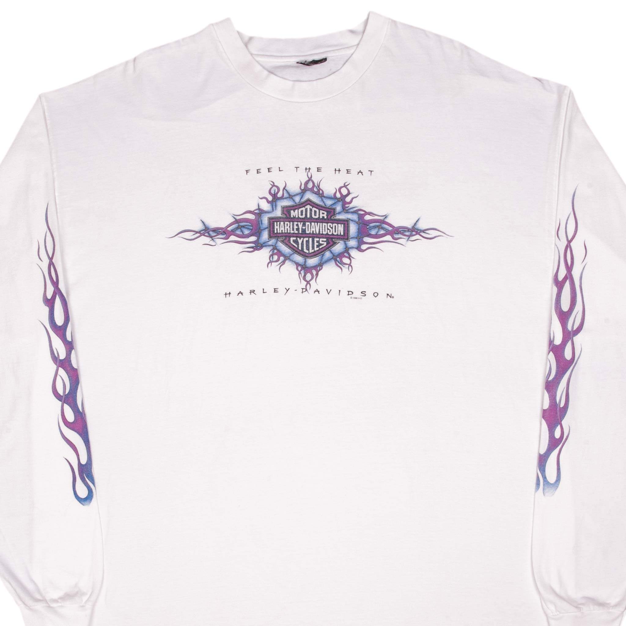 Vintage Harley Davidson Feel The Heat Santa Fe Long Sleeves Flame Tee Shirt 1998 Size 2XL Made In Usa