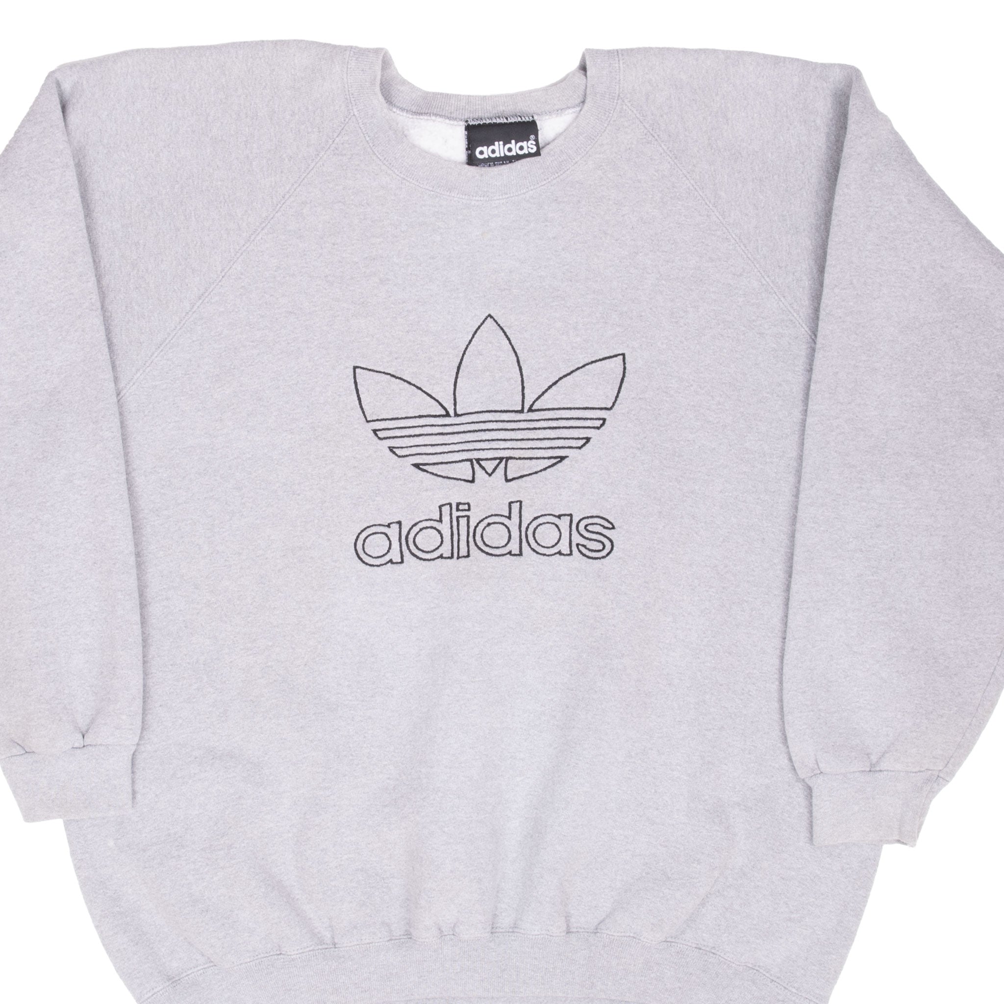 Vintage Adidas Spellout Grey Crewneck Sweatshirt 1990S Size Medium Made In USA