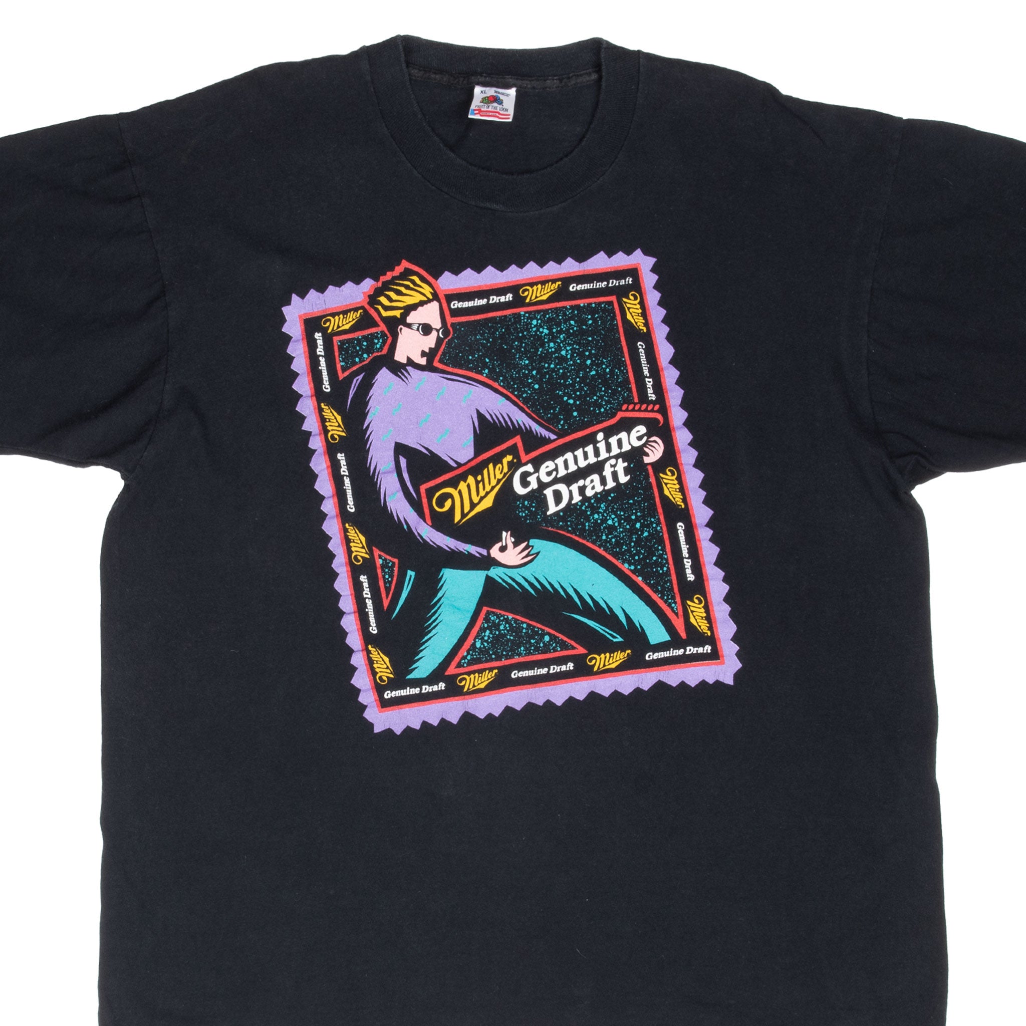 Vintage Miller Genuine Draft Beer Guitar Tee Shirt 1990S Size XL Made In Usa With Single Stitch Sleeves