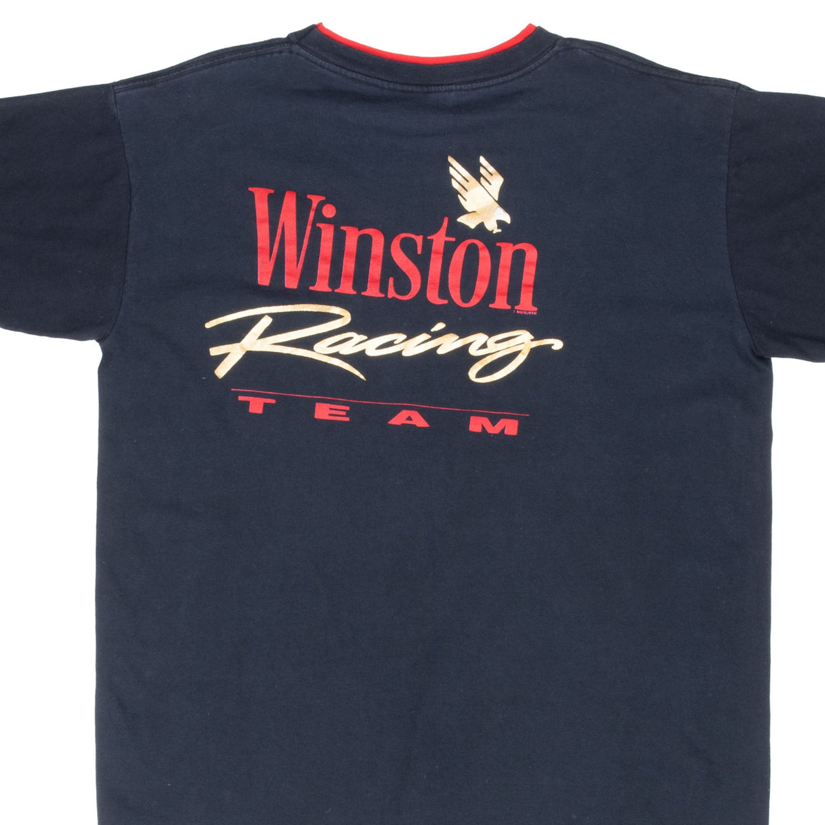 Back graphic of black Winston Racing Team T-shirt in red and gold