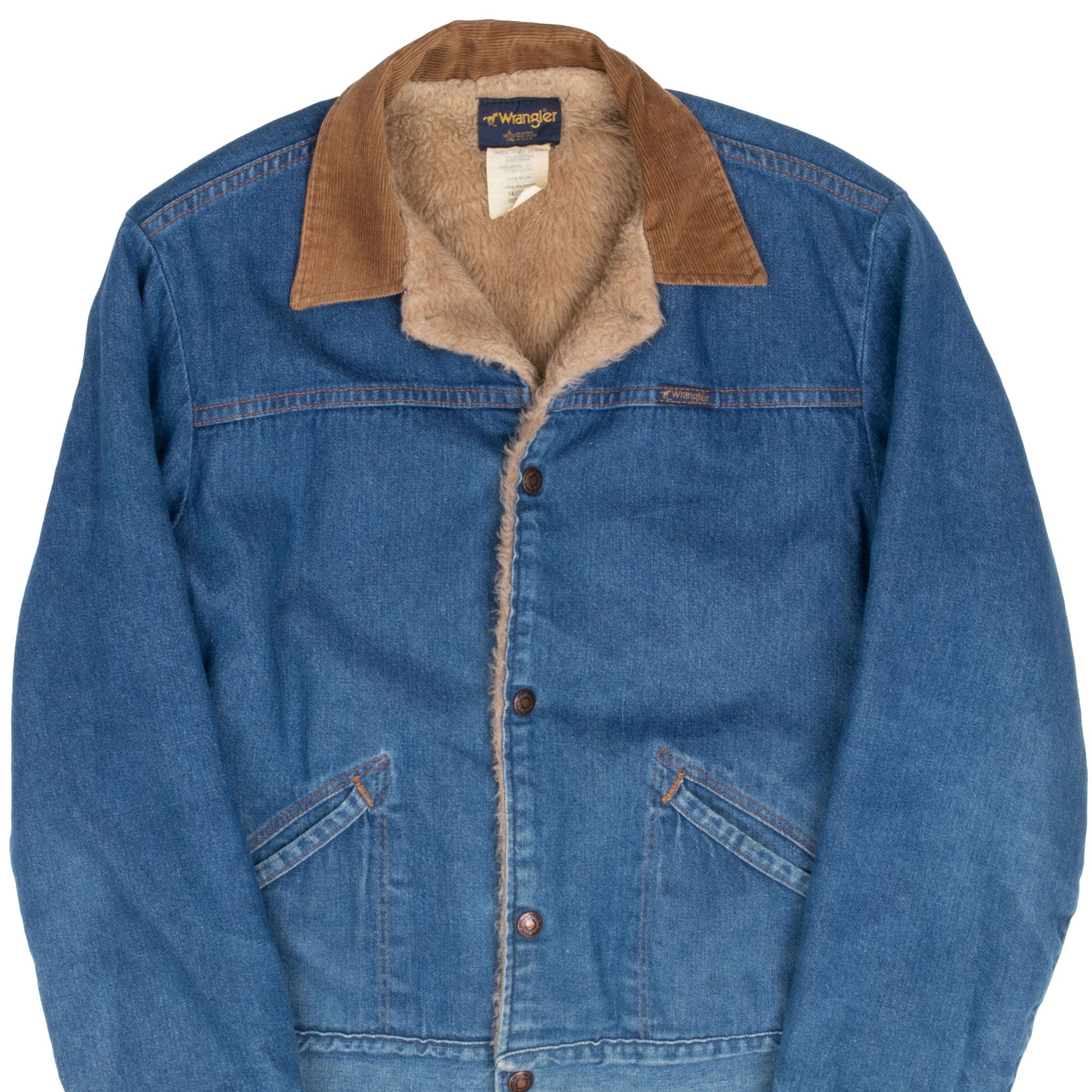 Vintage Wrangler Fur Lined Denim Jacket 74227Nv 1970S Size 38 Made In Usa