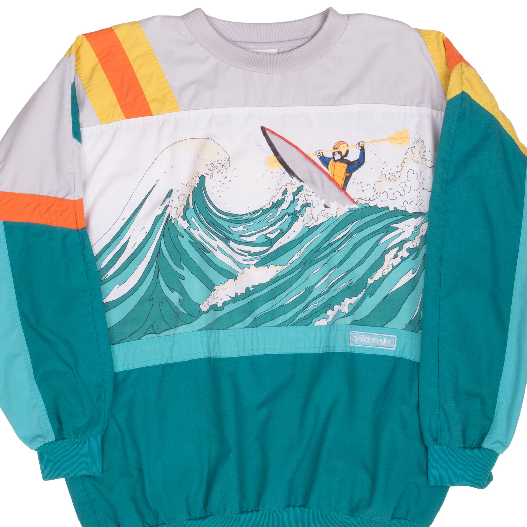 Vintage Adidas Devil's Toenails Amuza River Kayaking All Over Print Sweatshirt Size XL 1970S