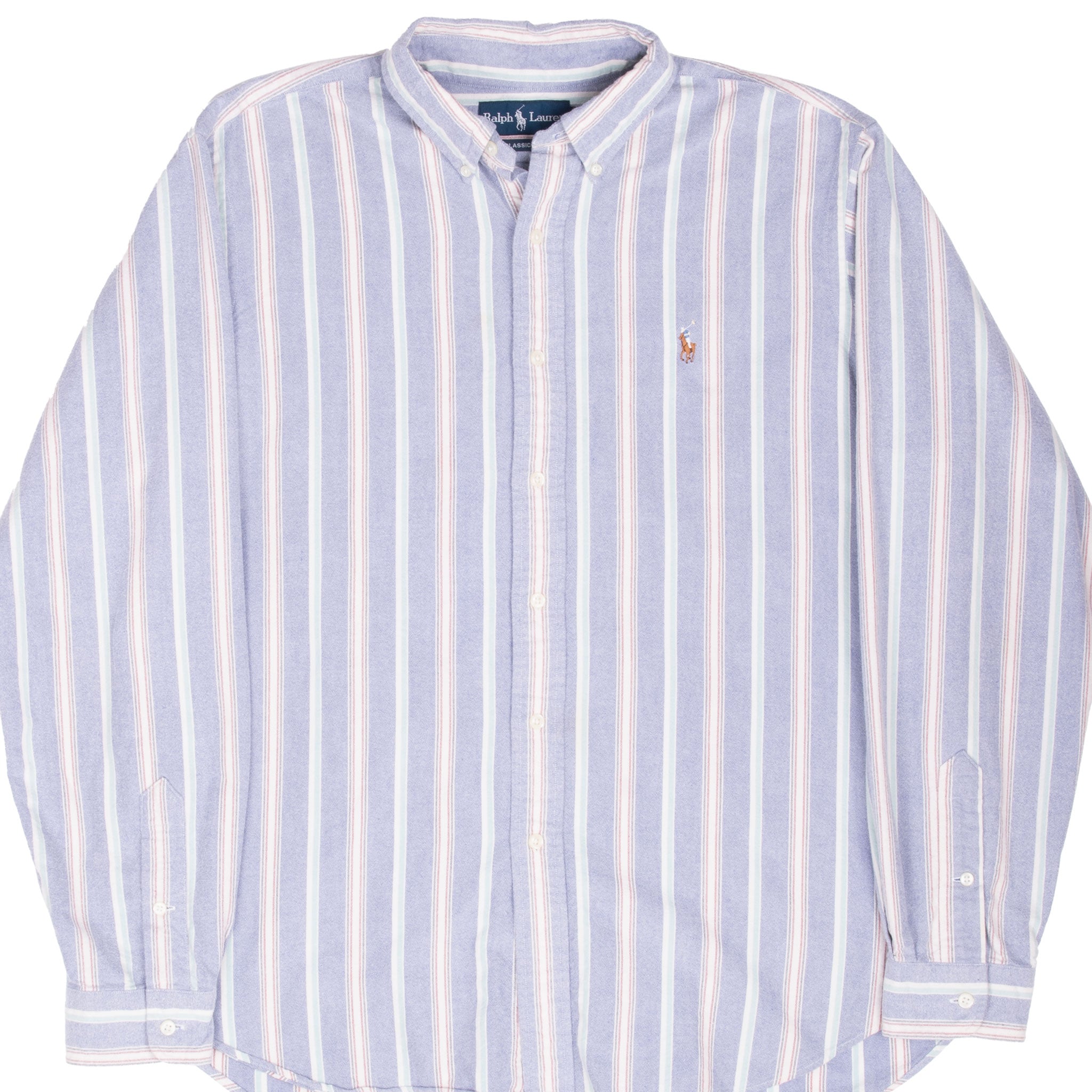 Vintage Ralph Lauren Blue White Striped Shirt 1990S Size Large