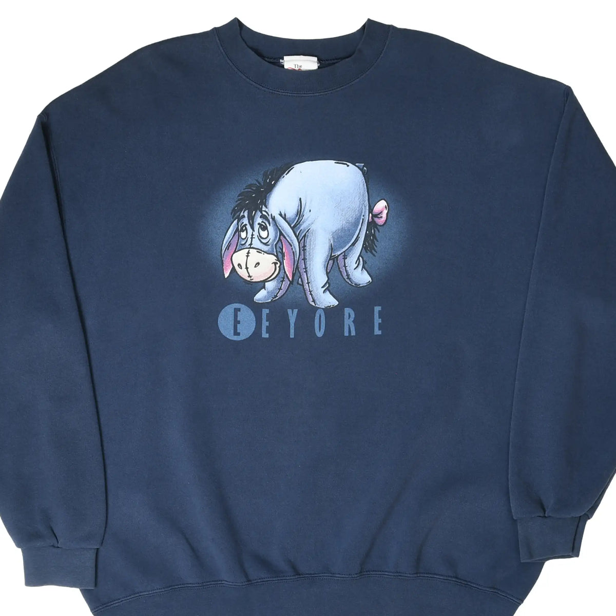 Front of navy blue Disney sweatshirt with Eeyore graphic and lettering