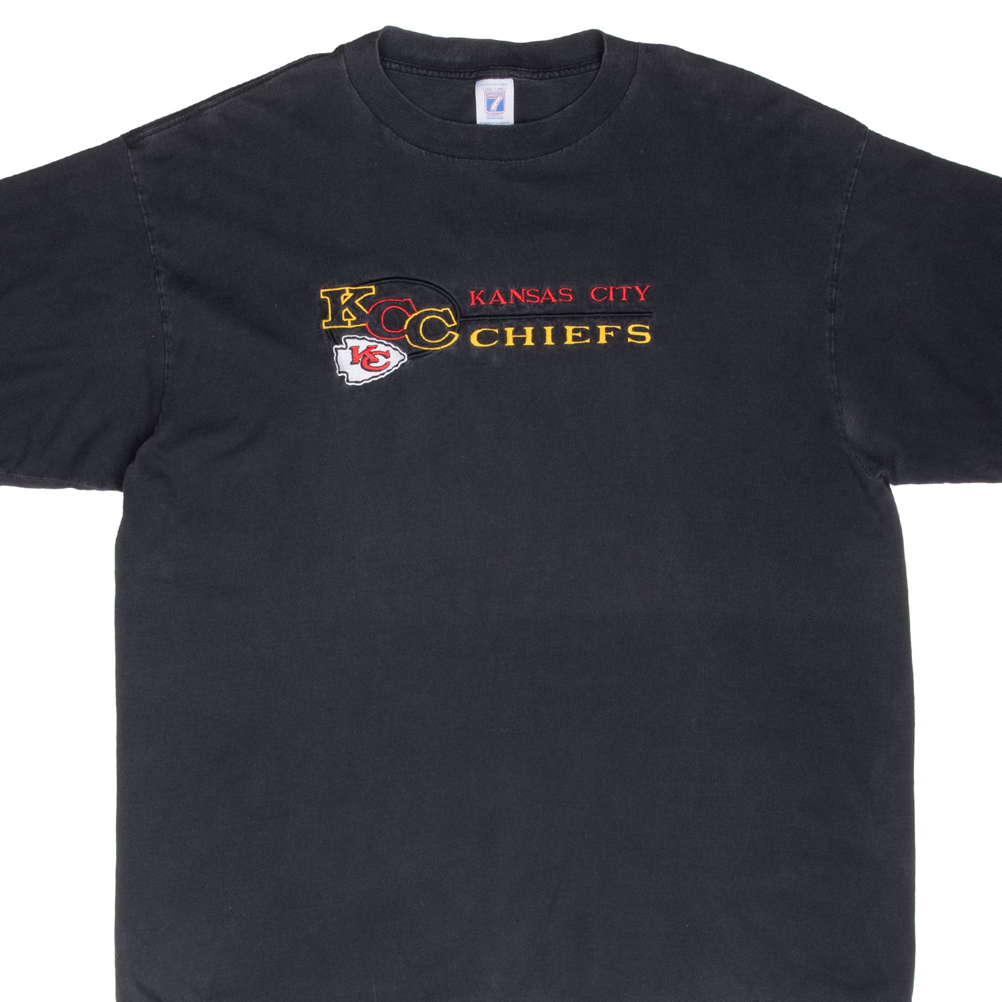 Vintage Nfl Kansas City Chiefs Embroidered Black Tee Shirt 1990S Size 2Xl