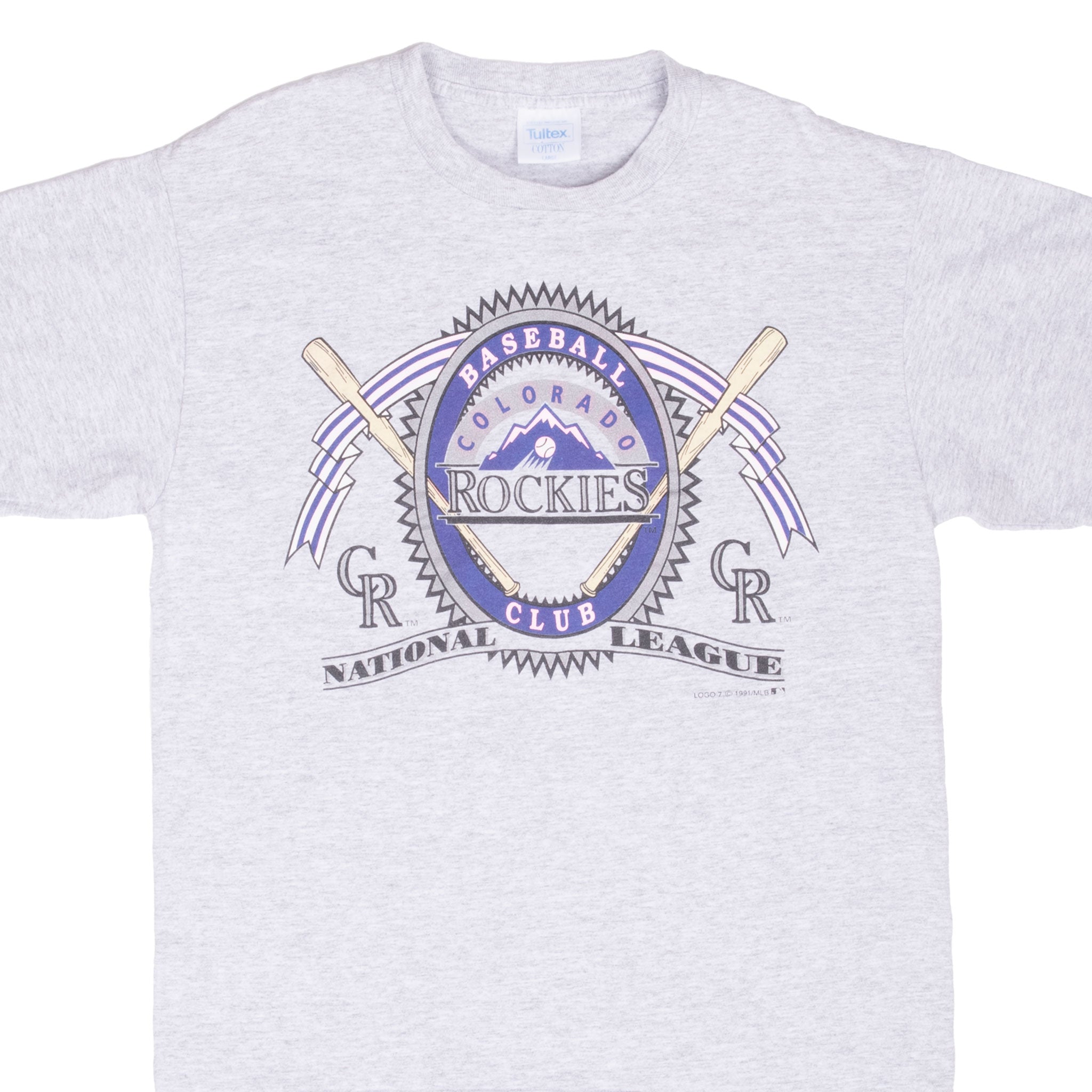 Vintage Mlb Colorado Rockies 1991 Grey Tee Shirt Size Medium Made In Usa With Single Stitch Sleeves