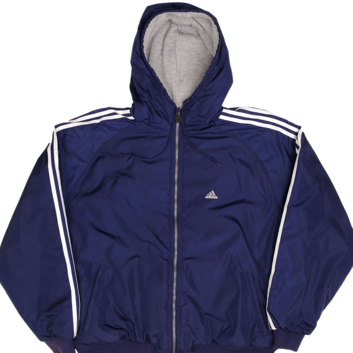 VINTAGE ADIDAS REVERSIBLE NYLON WINDBREAKER HOODED JACKET 2000S SIZE X