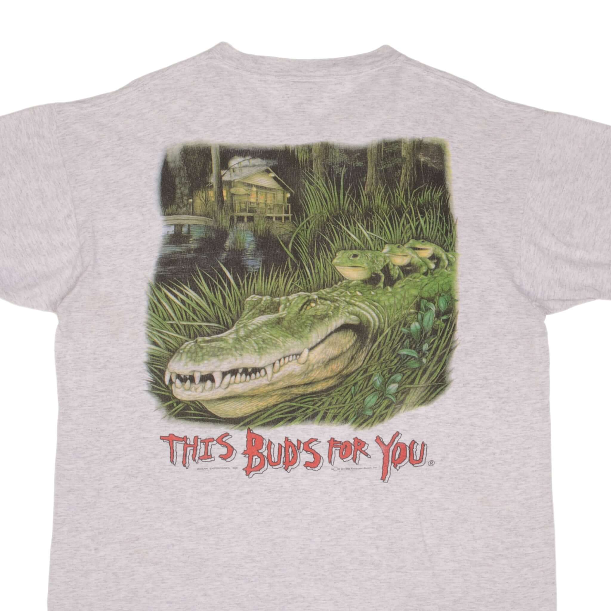 Vintage Budweiser Alligator Tee Shirt 1996 Size XL Made In USA With Single Stitch Sleeves